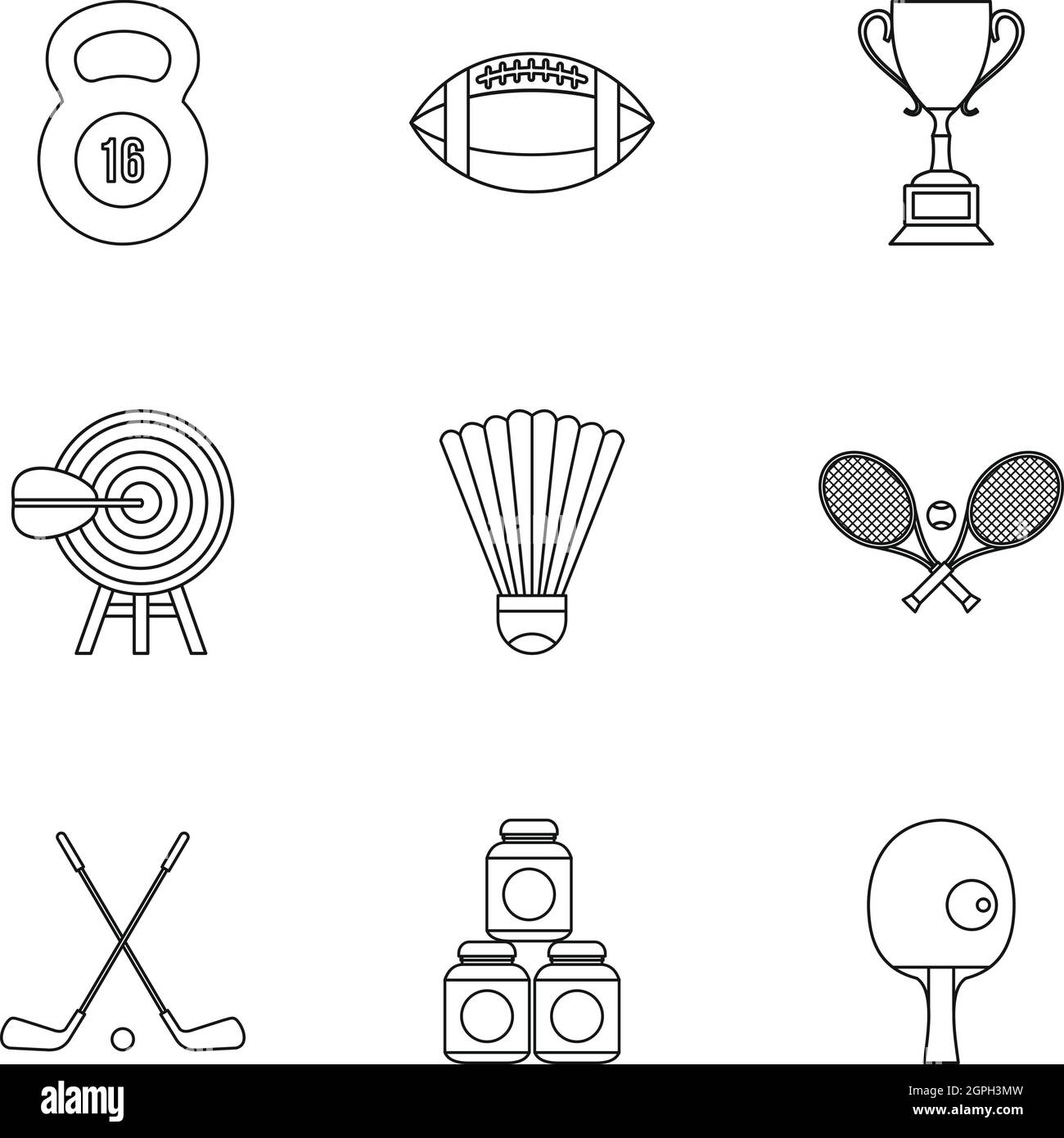 Training icons set, outline style Stock Vector