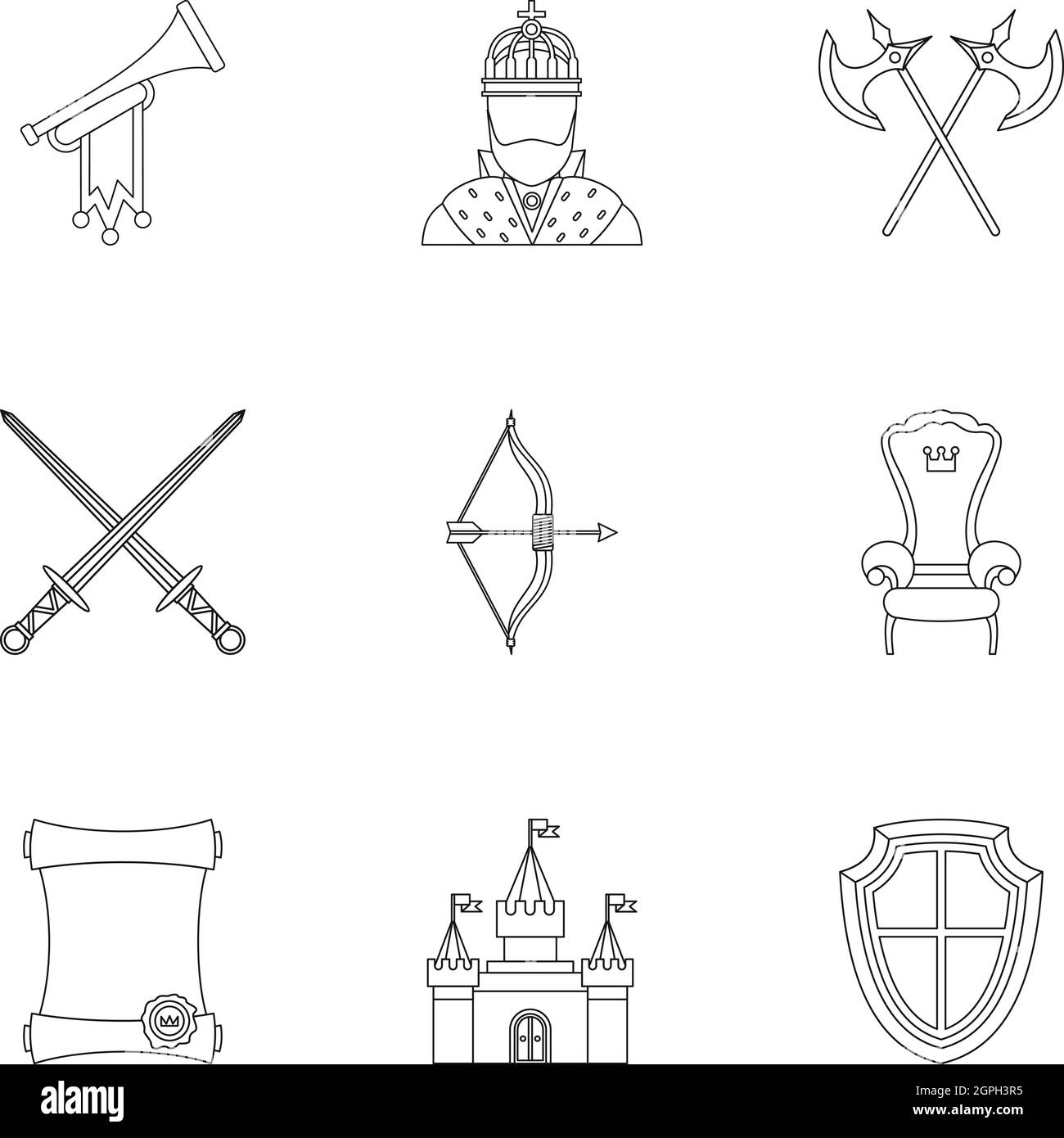 Knight icons set, outline style Stock Vector