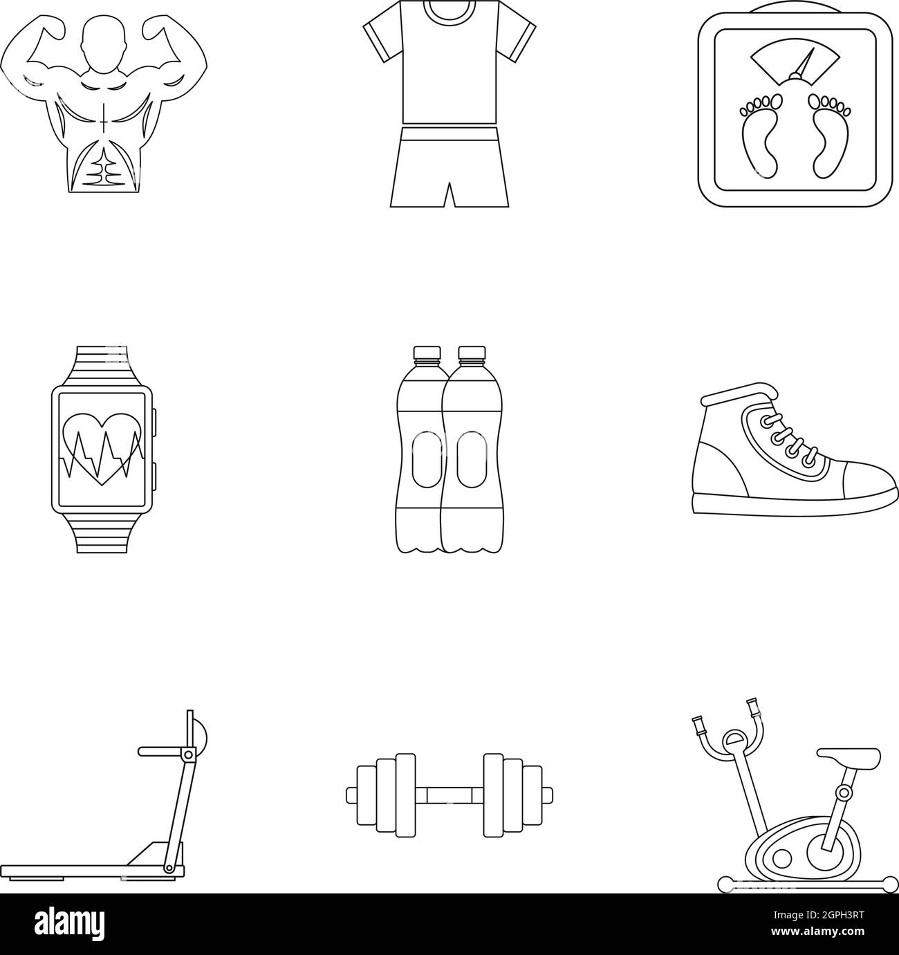 Classes in gym icons set, outline style Stock Vector