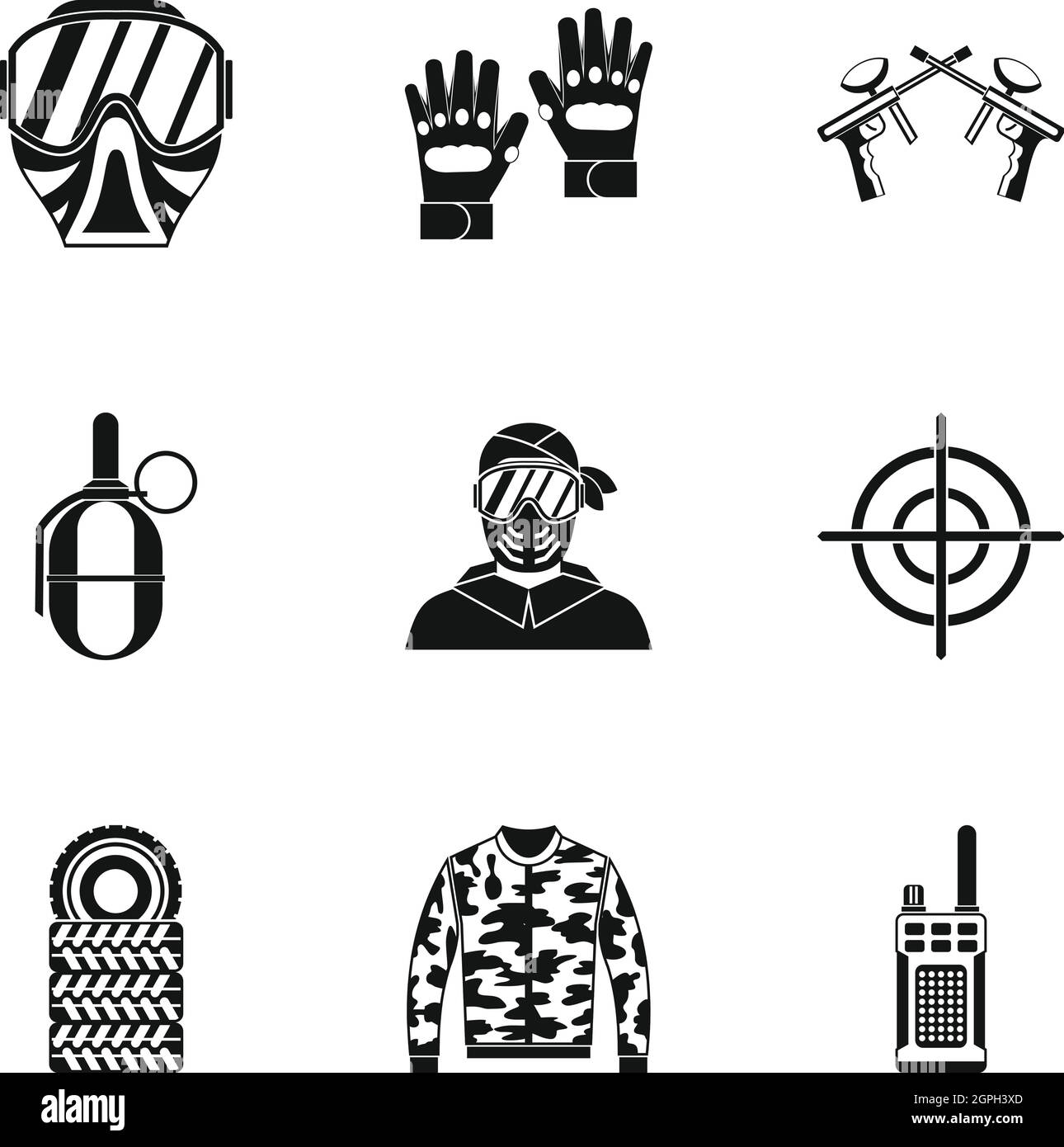 Competition paintball icons set, simple style Stock Vector
