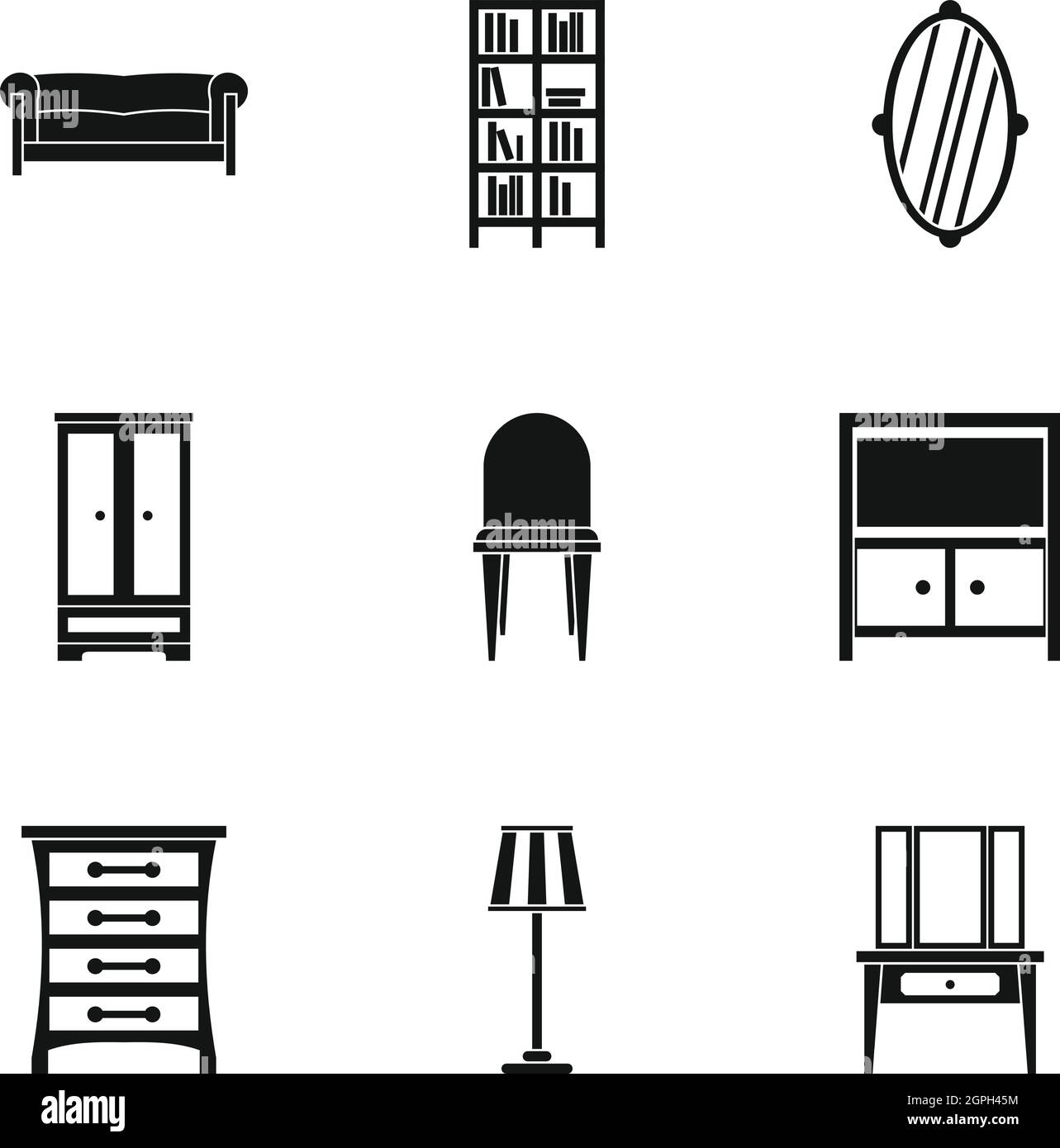Home furnishings icons set, simple style Stock Vector