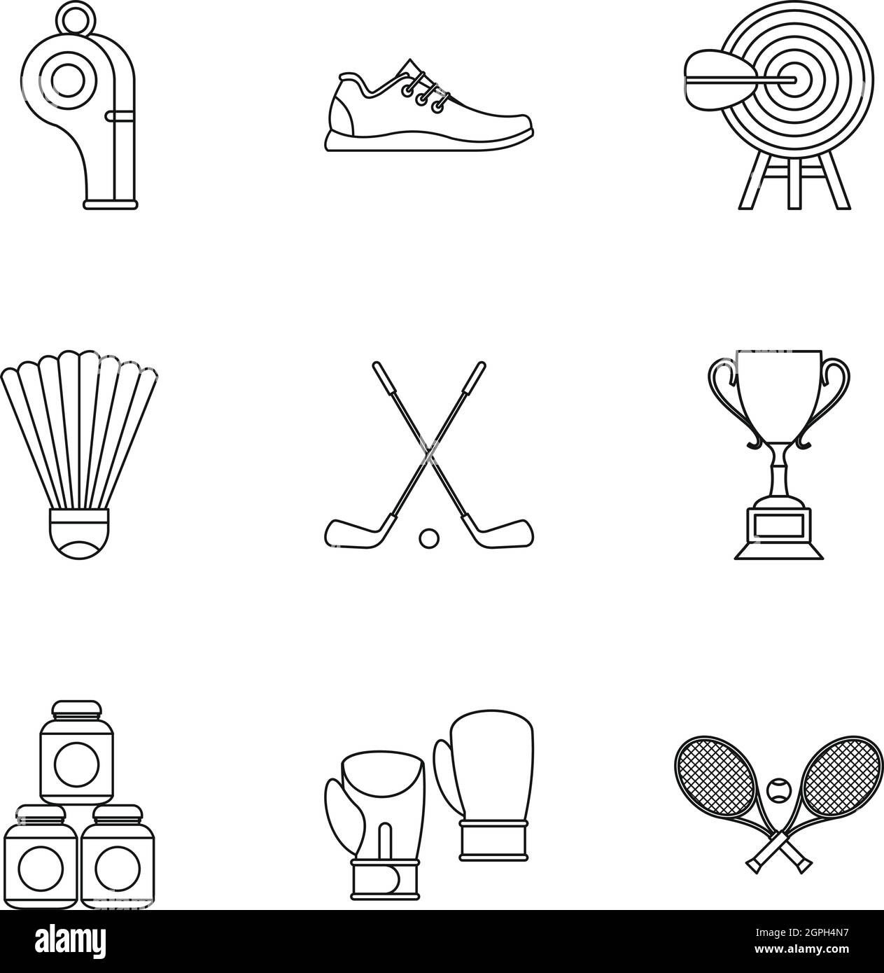 Sports stuff icons set, outline style Stock Vector