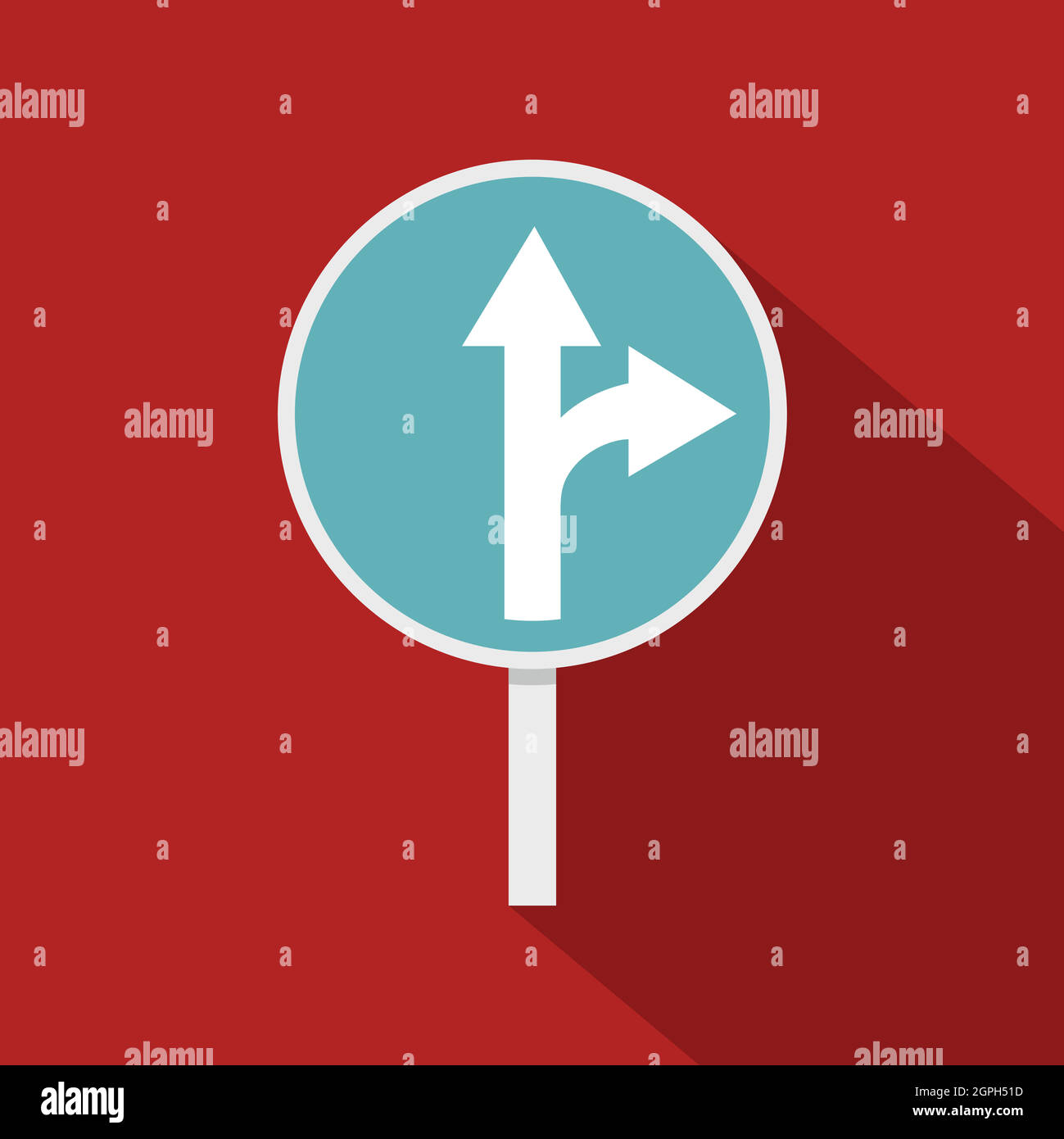 Blue straight or right turn ahead road sign icon Stock Vector