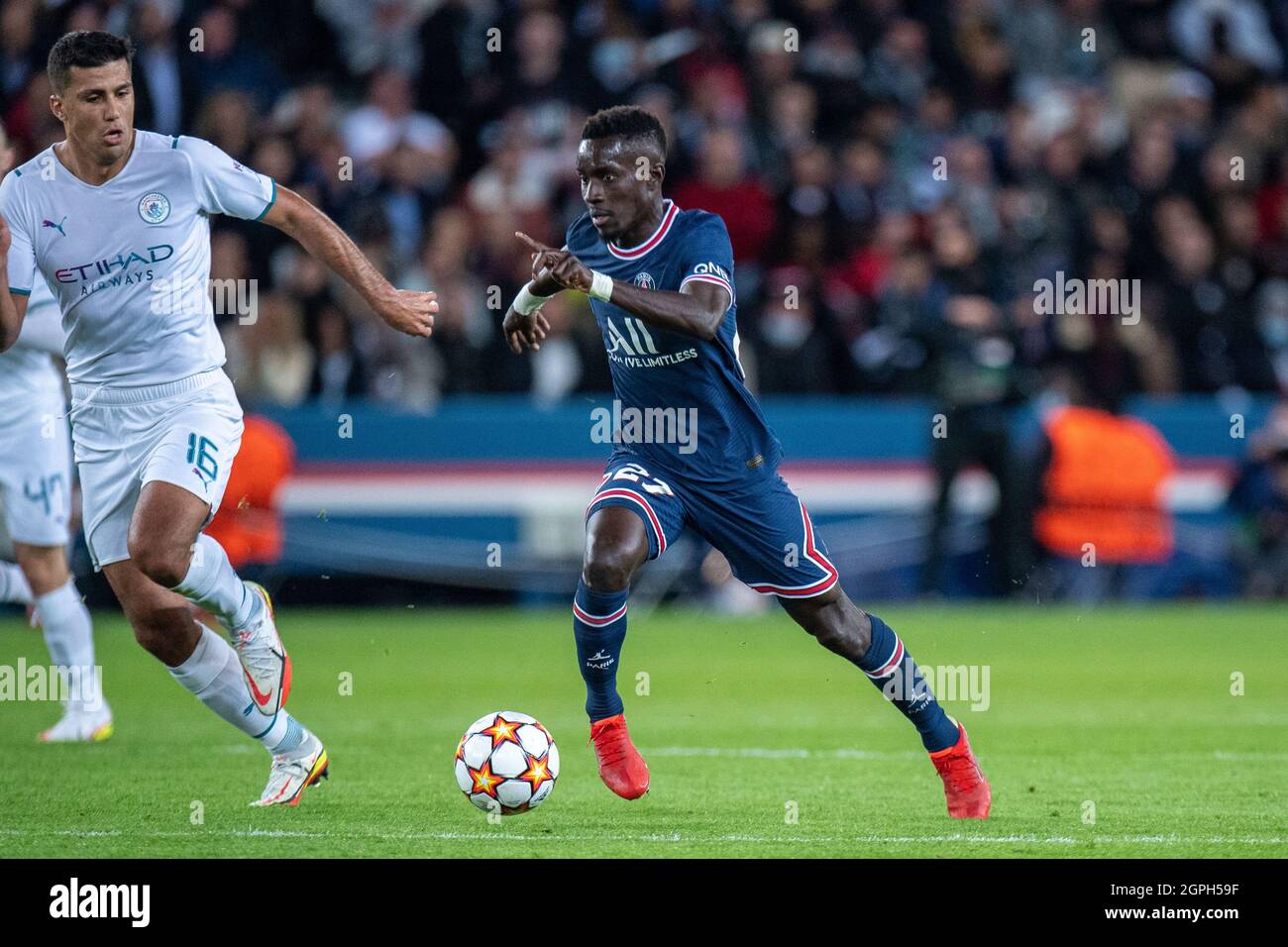 Idrissa Gueye of Paris Saint-Germain during the UEFA Champions League group A match between Paris Saint-Germain and Manchester City at Parc des Prince Stock Photo