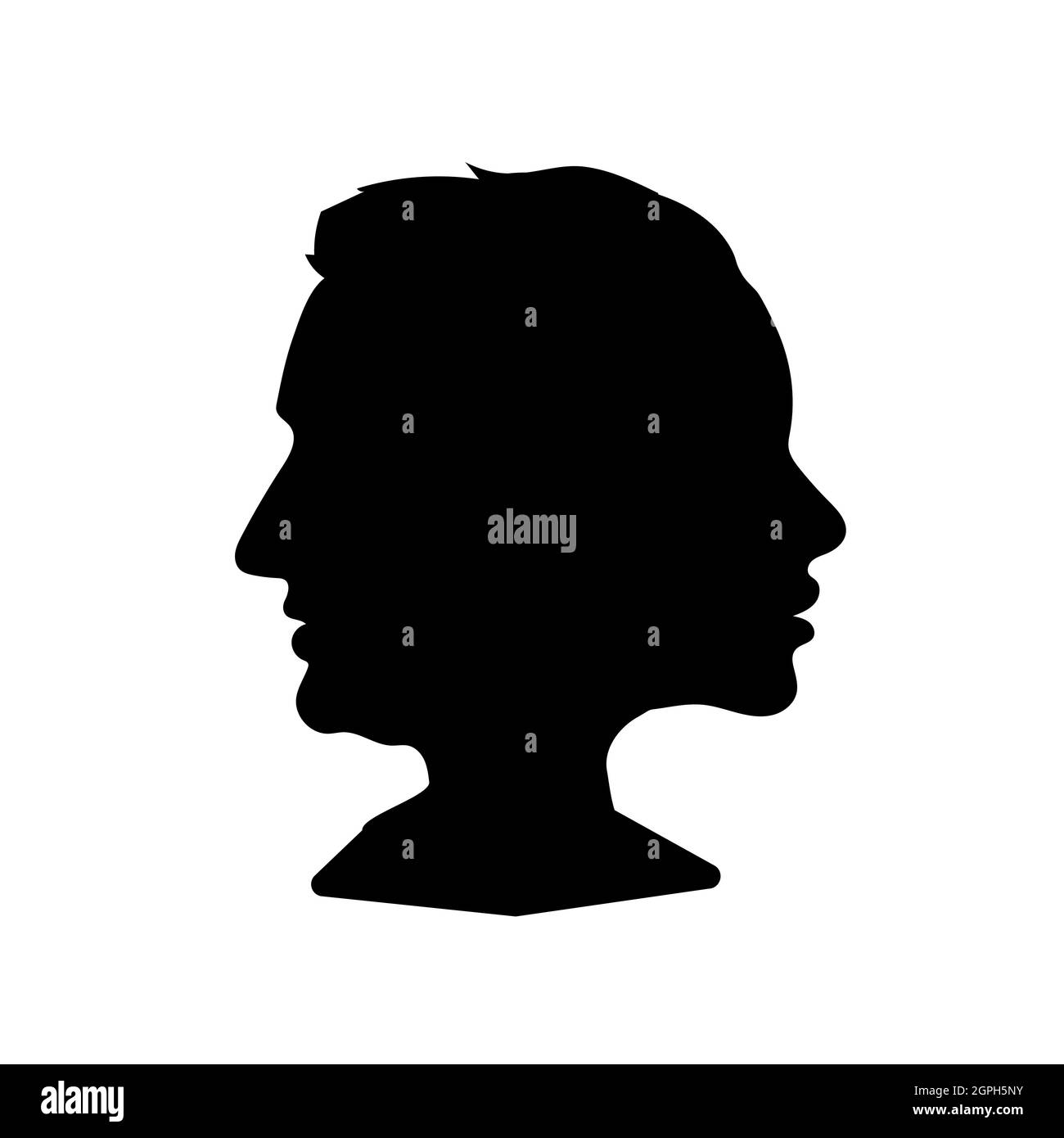 Realistic man and woman face profiles in one silhouette isolated on ...