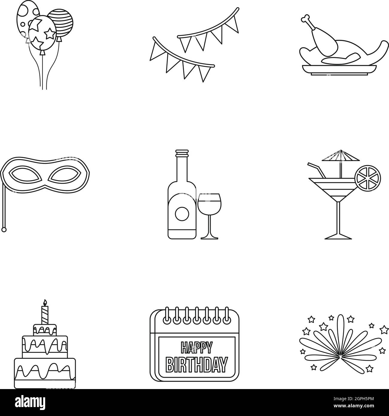Children party icons set, outline style Stock Vector