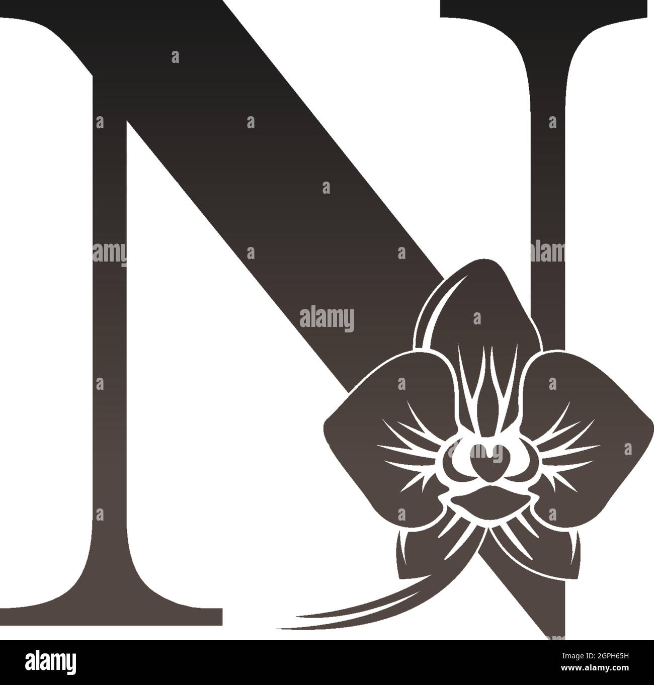 Letter N logo icon with black orchid design vector Stock Vector