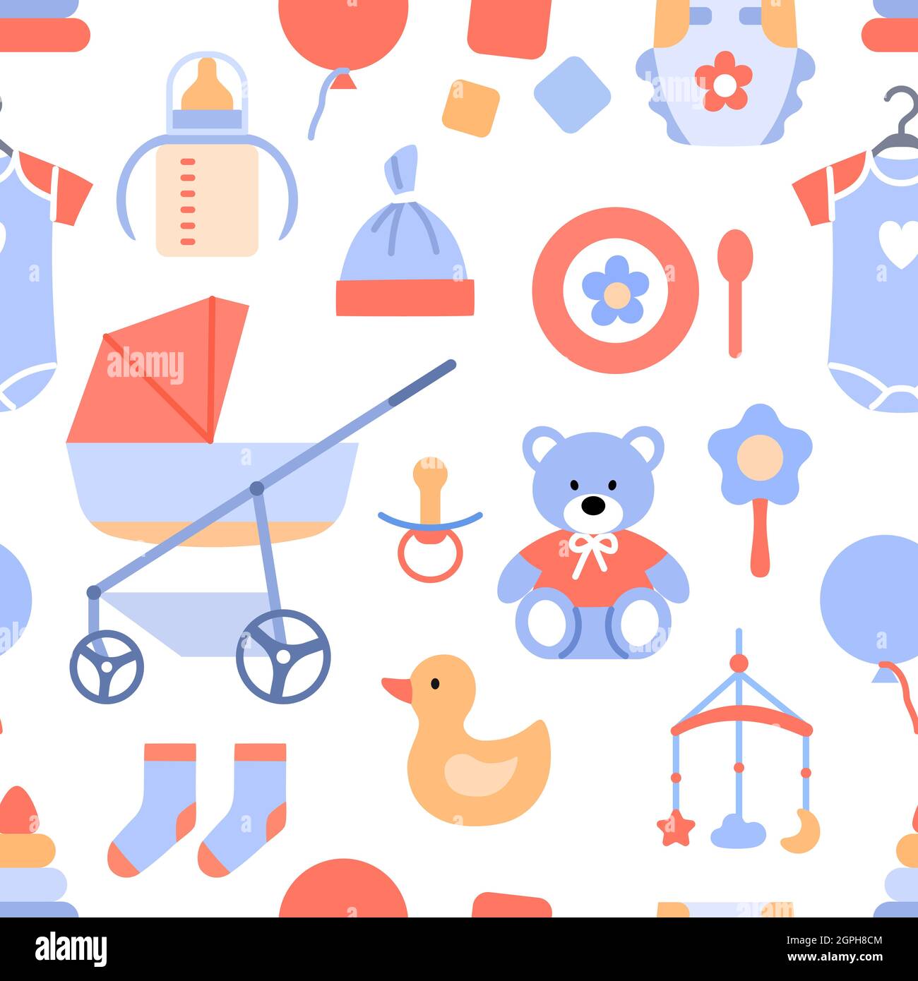 Flat baby background. Baby shower seamless pattern Stock Vector