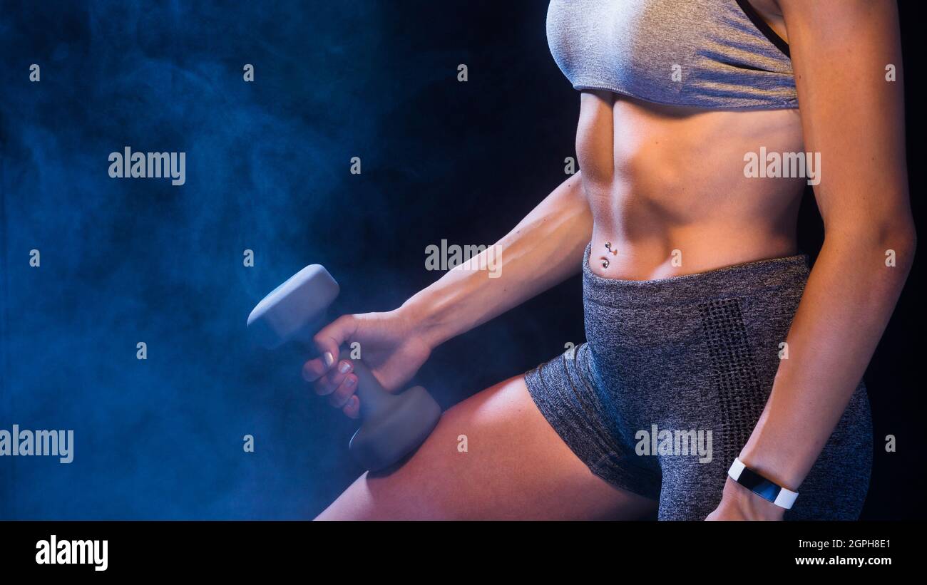 Fitness sport training with dumbbell. Stong arm exercise from a middle ...