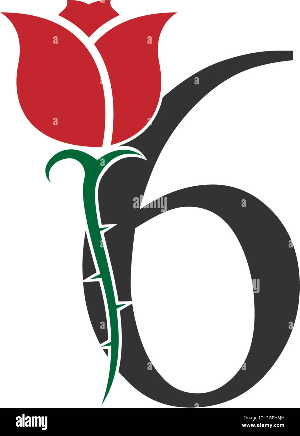 Number 6 logo icon with rose design vector Stock Vector