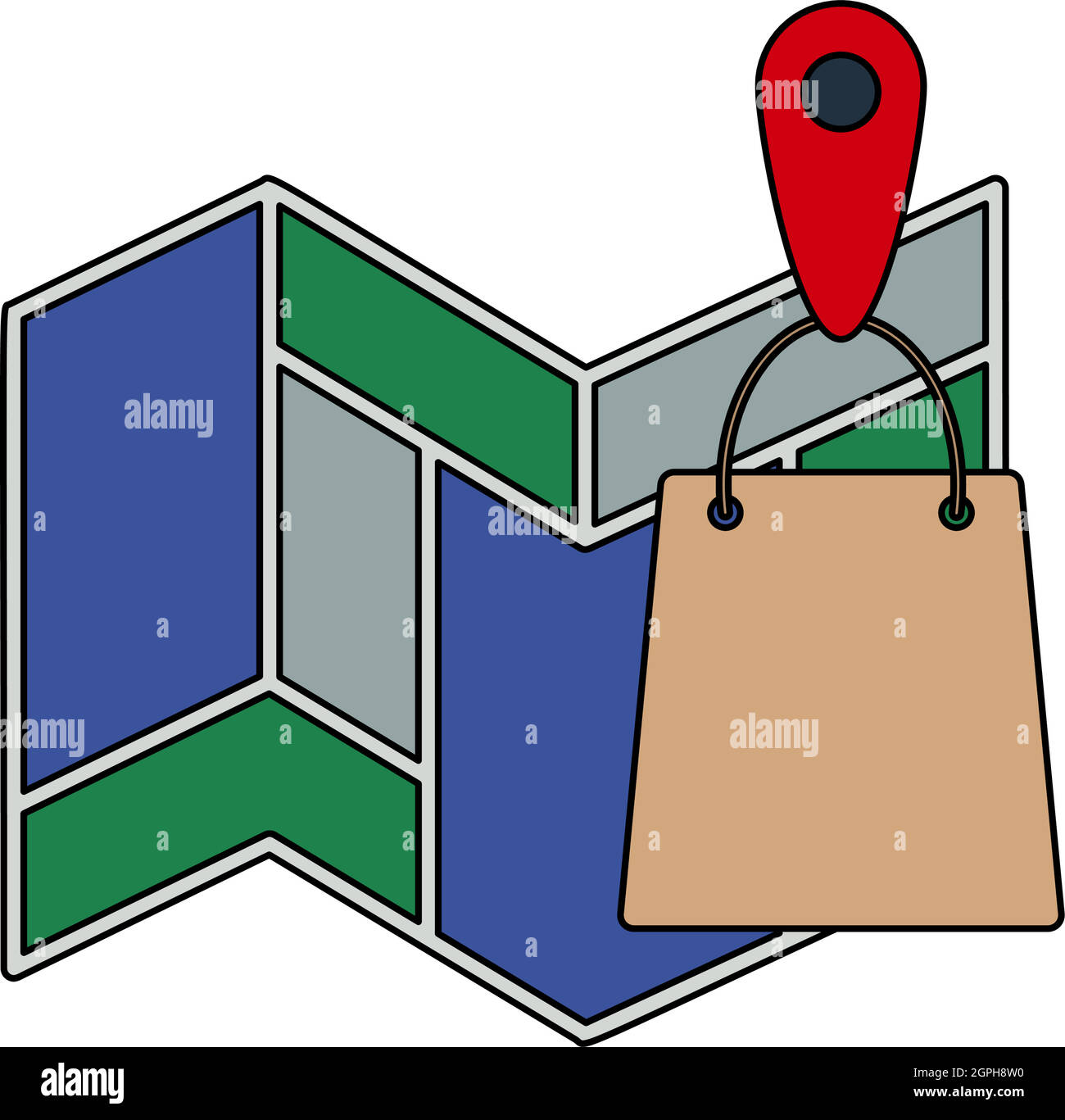 Map With Delivery Food Bag Icon Stock Vector