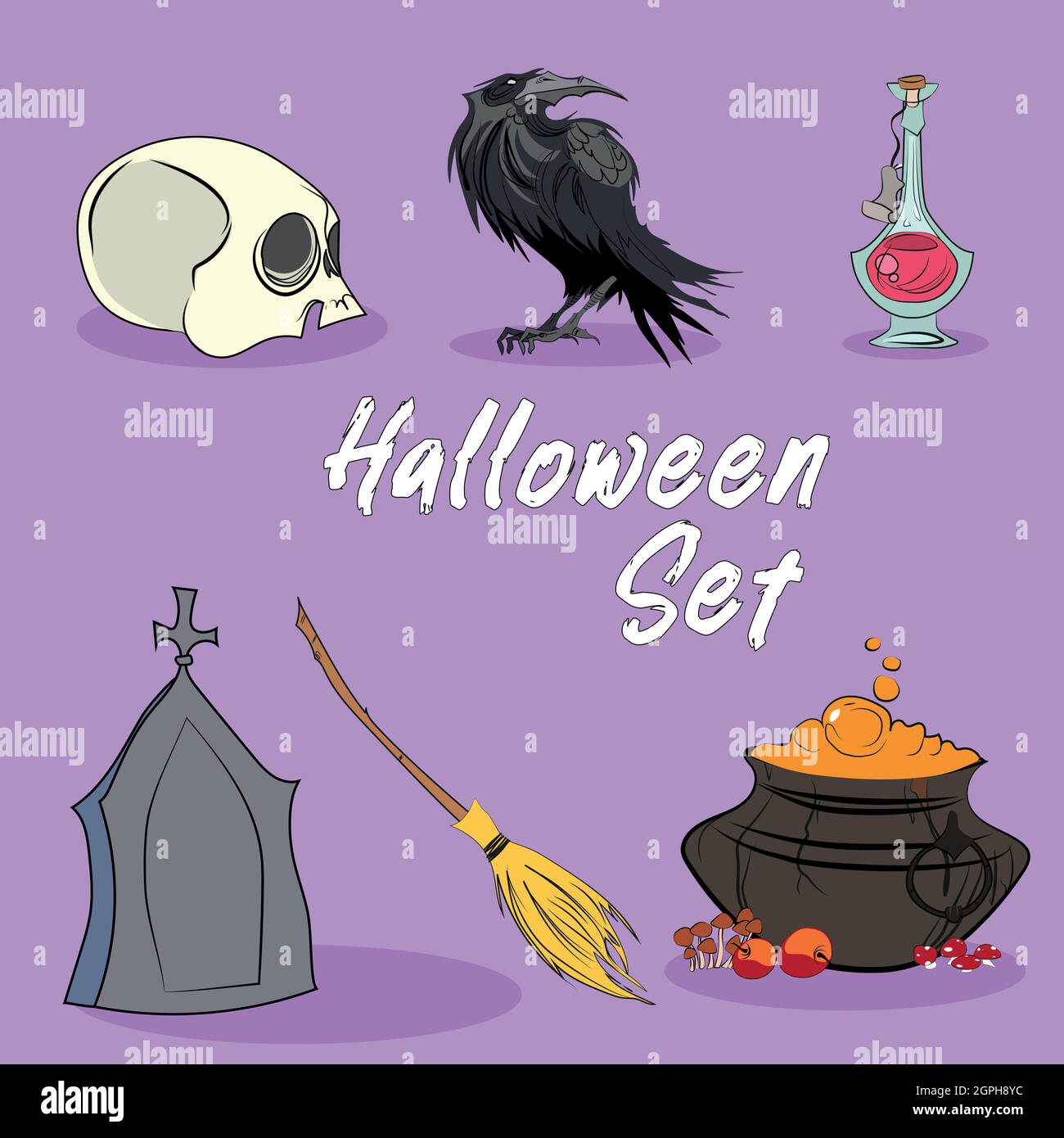 Hand drawn halloween set All elements are isolated Stock Vector
