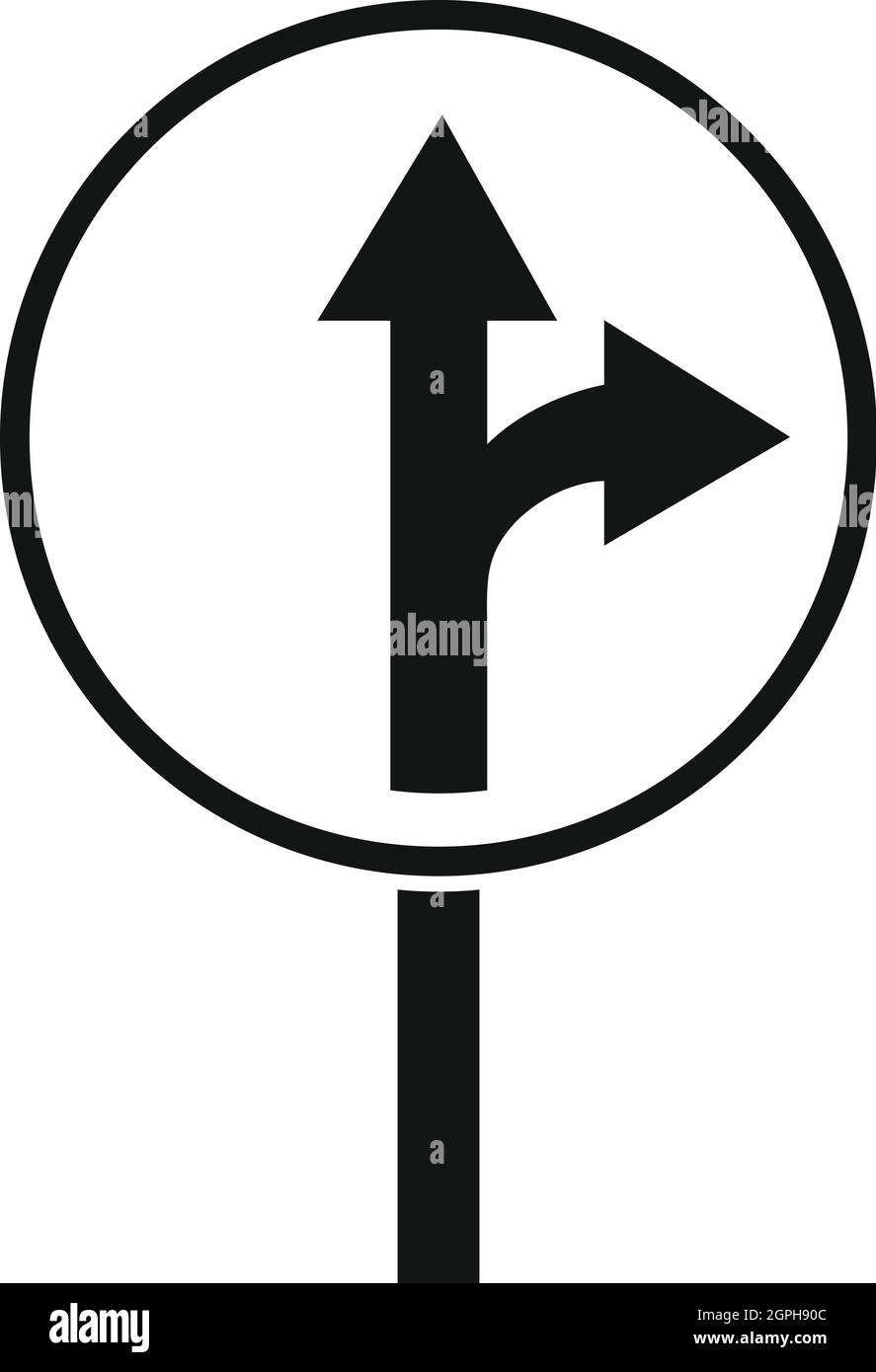 Straight or right turn ahead road sign icon Stock Vector