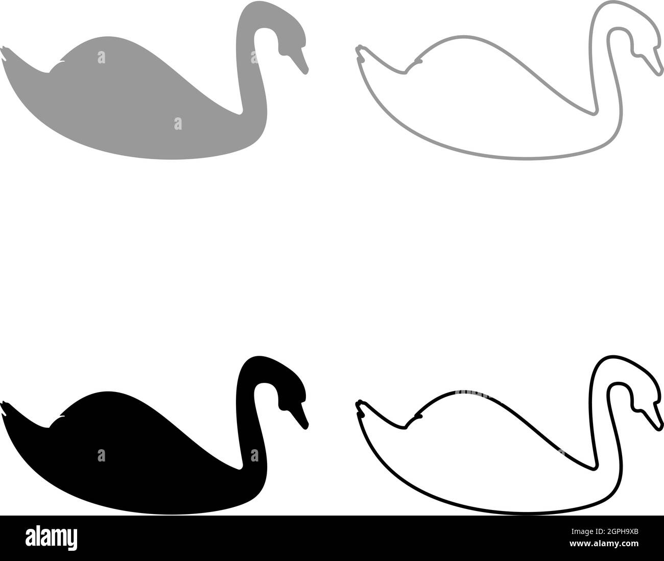 Swan bird Waterbird silhouette grey black color vector illustration ...