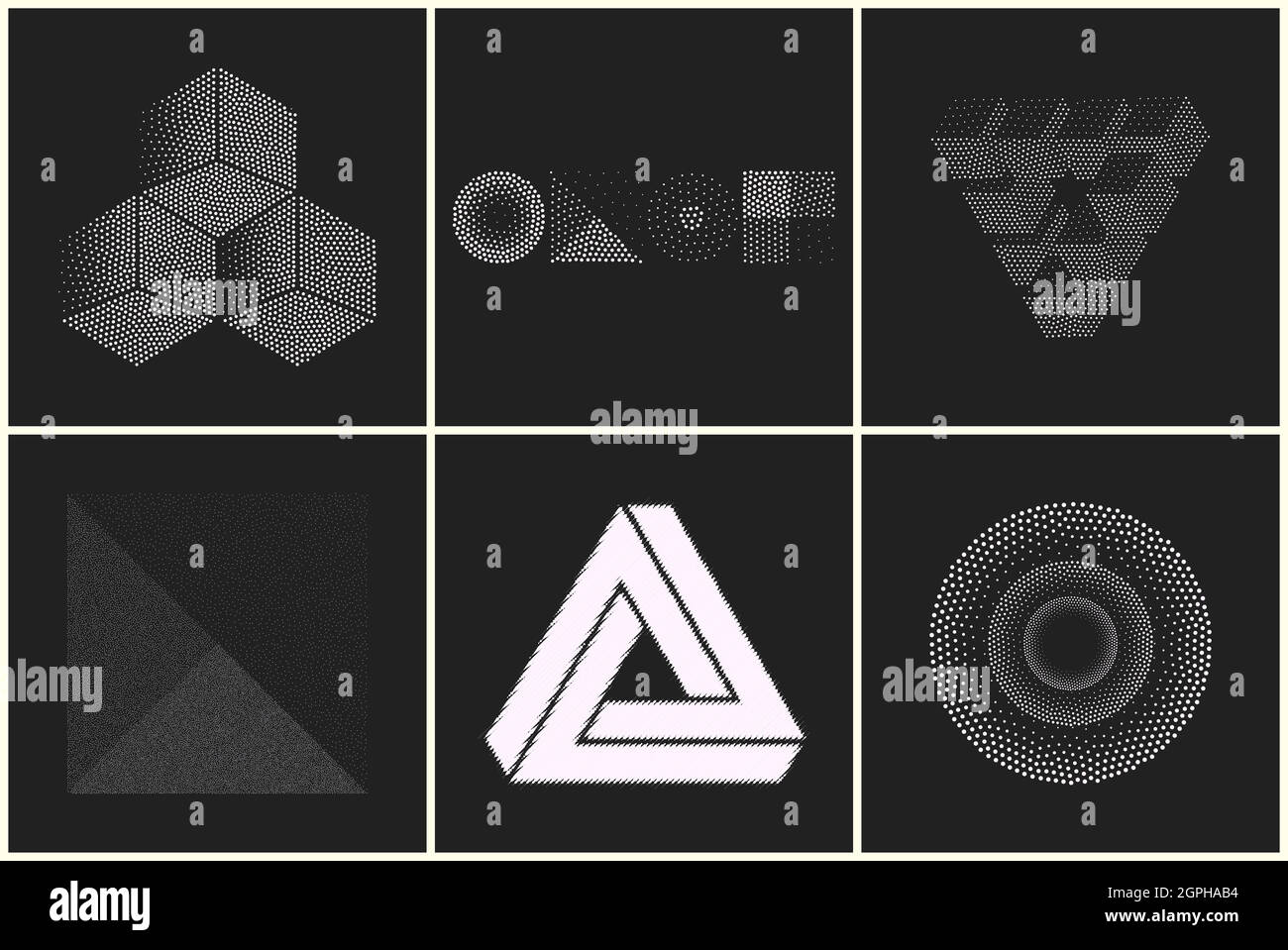 Abstract black and white background with generative art elements. Futuristic and glitched shapes in cyberpunk style. Stock Vector
