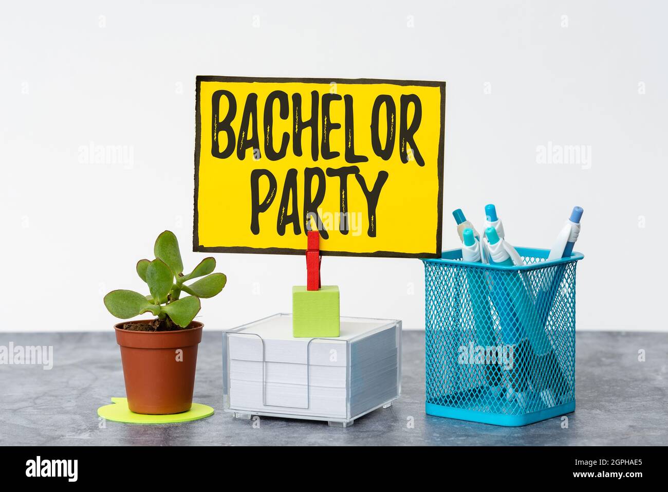 Writing Displaying Text Bachelor Party Concept Meaning Party Given For A Man Who Is About To Get Married Stag Night Tidy Workspace Setup Writing Desk Stock Photo Alamy