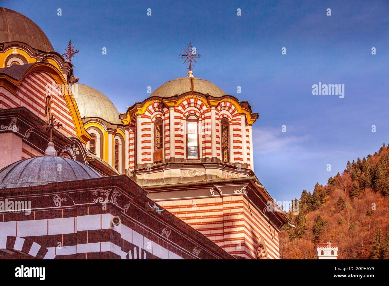 Bulgaria, beautiful church in Unesco World Heritage site famous Rila Monastery, Rilsky monastery Stock Photo