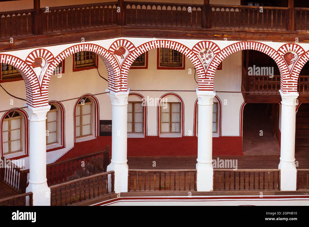 Bulgaria, beautiful church in Unesco World Heritage site famous Rila Monastery, Rilsky monastery Stock Photo