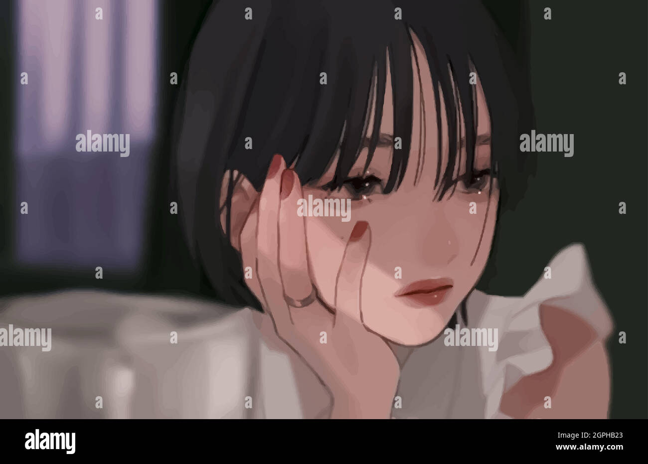 Pensive anime girl with bob. Stylish trendy illustration Stock Vector Image  & Art - Alamy