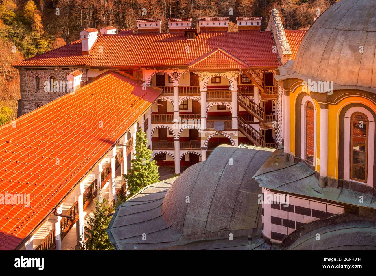 Bulgaria, beautiful church in Unesco World Heritage site famous Rila Monastery, Rilsky monastery Stock Photo