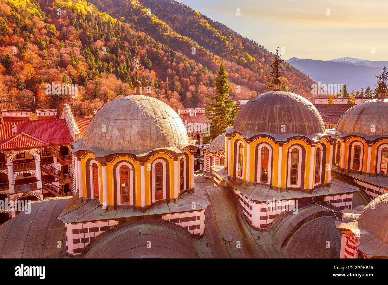 Bulgaria, beautiful church in Unesco World Heritage site famous Rila Monastery, Rilsky monastery Stock Photo