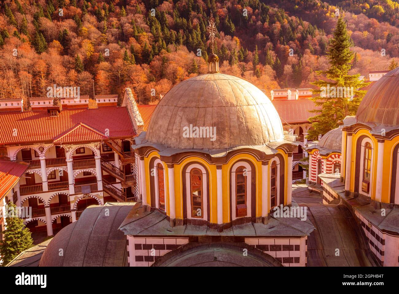 Bulgaria, beautiful church in Unesco World Heritage site famous Rila Monastery, Rilsky monastery Stock Photo