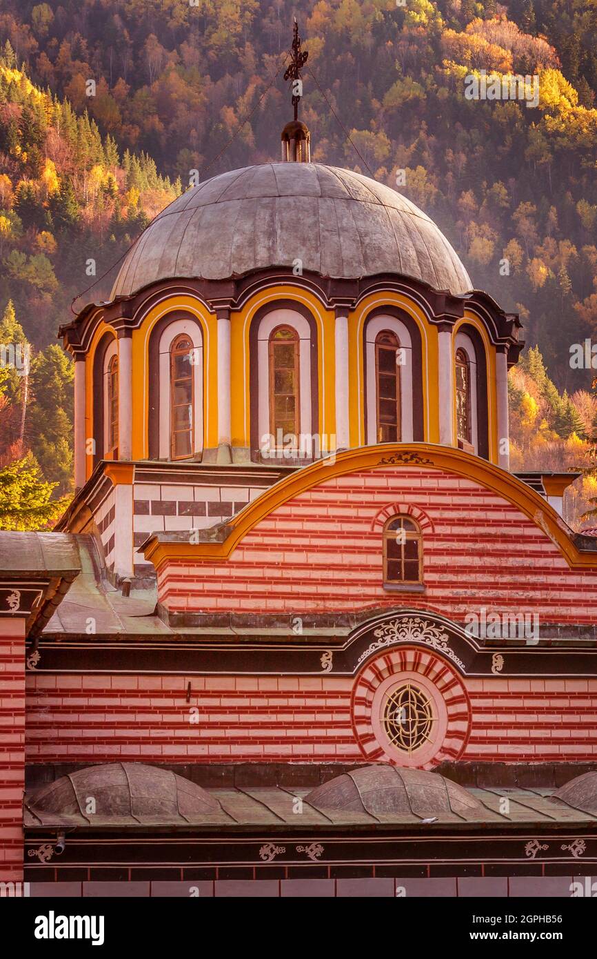 Bulgaria, beautiful church in Unesco World Heritage site famous Rila Monastery, Rilsky monastery Stock Photo