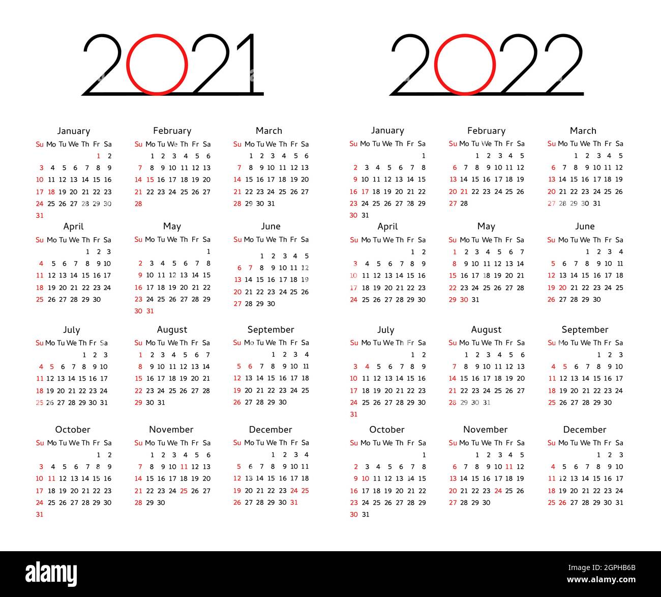 Calendar 2021 - 2022 year editable template. Week start Sunday corporate design planner template vector illustration. Calender table grid graphic Stock Vector