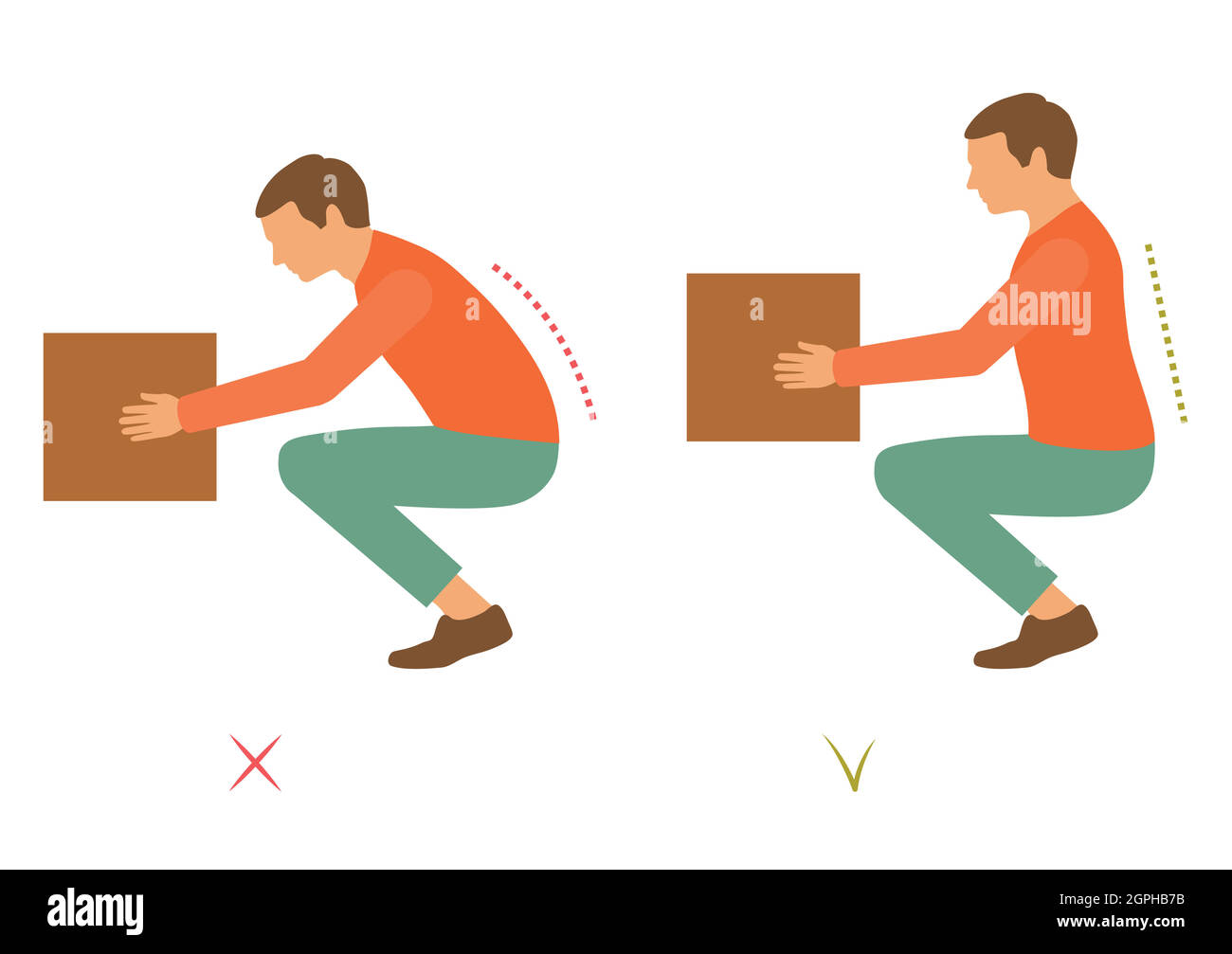 posture, man lifting heavy box Stock Vector