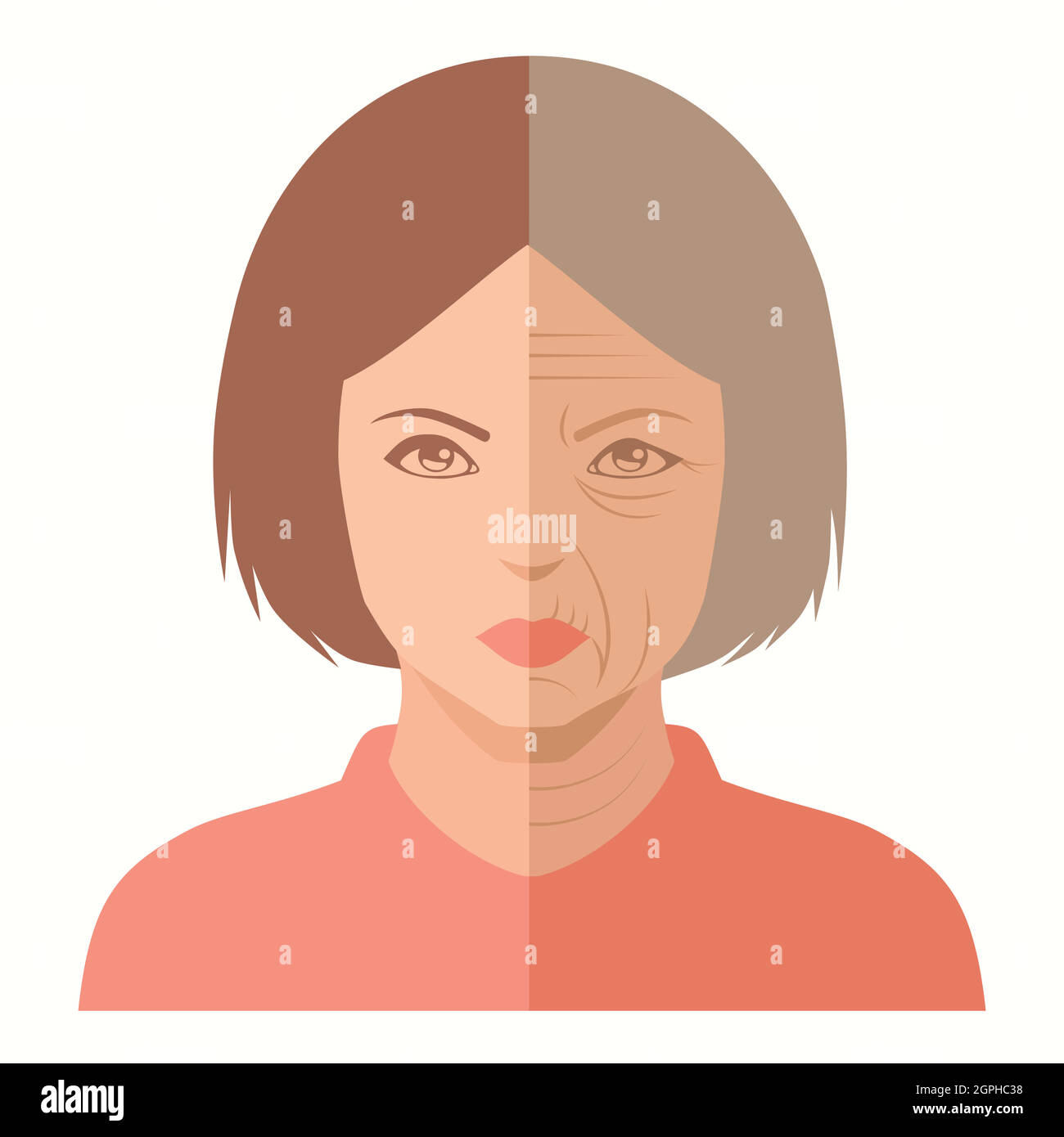 woman face, before and after aging Stock Vector