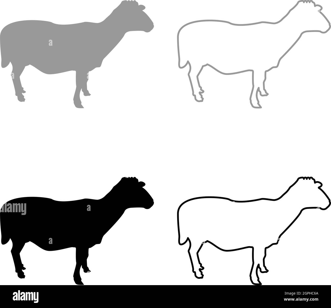 Sheep Ewe Domestic livestock Farm animal cloven hoofed Lamb cattle silhouette grey black color vector illustration solid outline style image Stock Vector