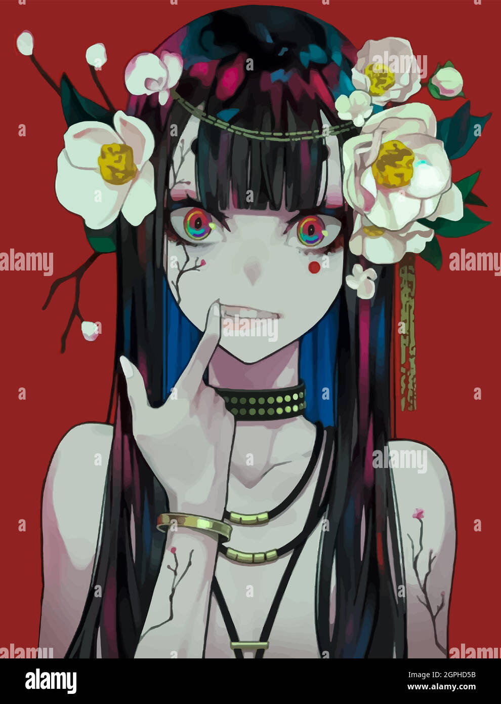 Demonic anime girl with a wreath on her head. Stylish trendy illustration  Stock Vector Image & Art - Alamy