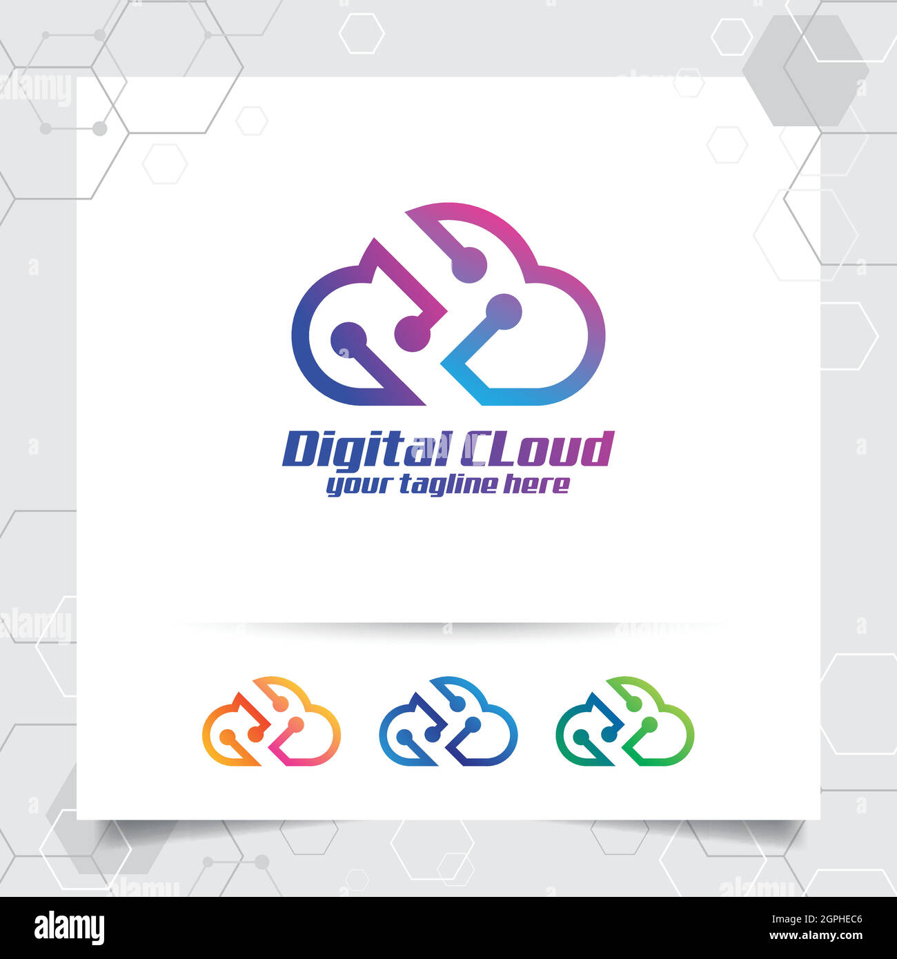 Cloud data logo vector design with concept of cloud and technology symbol. Cloud vector logo for app, hosting, server, and cloud storage. Stock Vector
