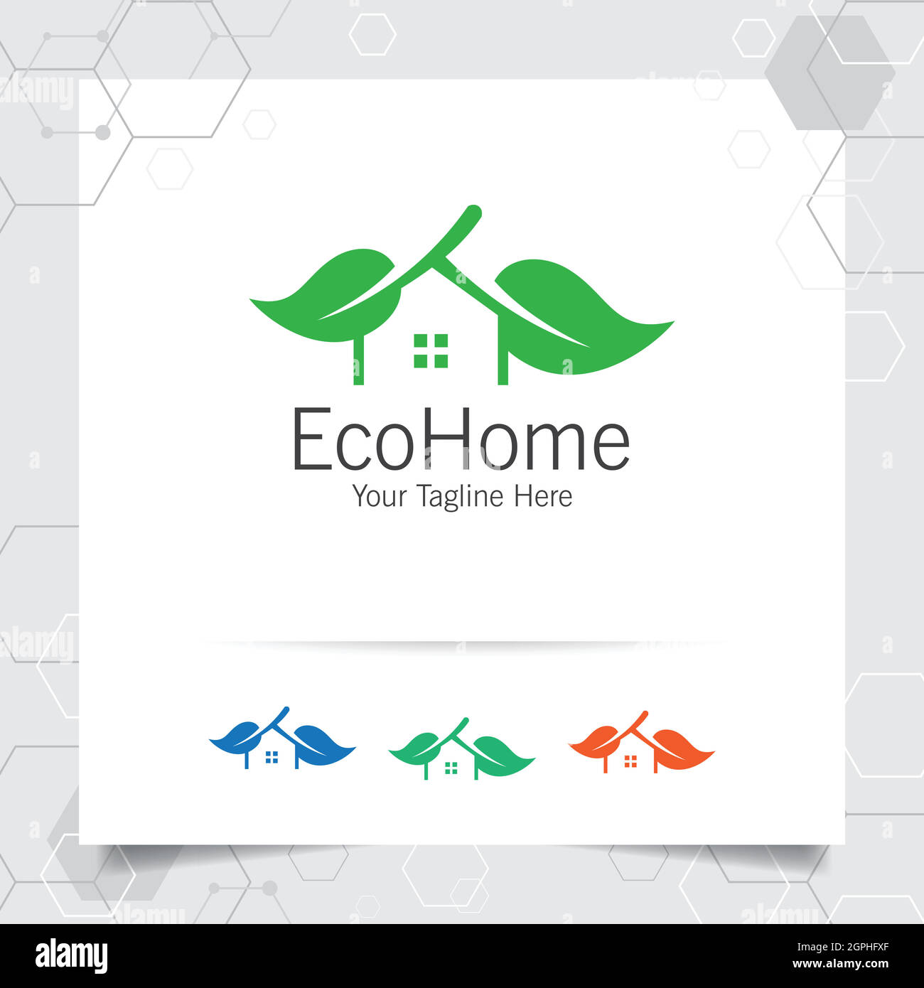 Green house logo design vector with concept of home and leaf icon illustration for real estate, property, residence and mortgage. Stock Vector