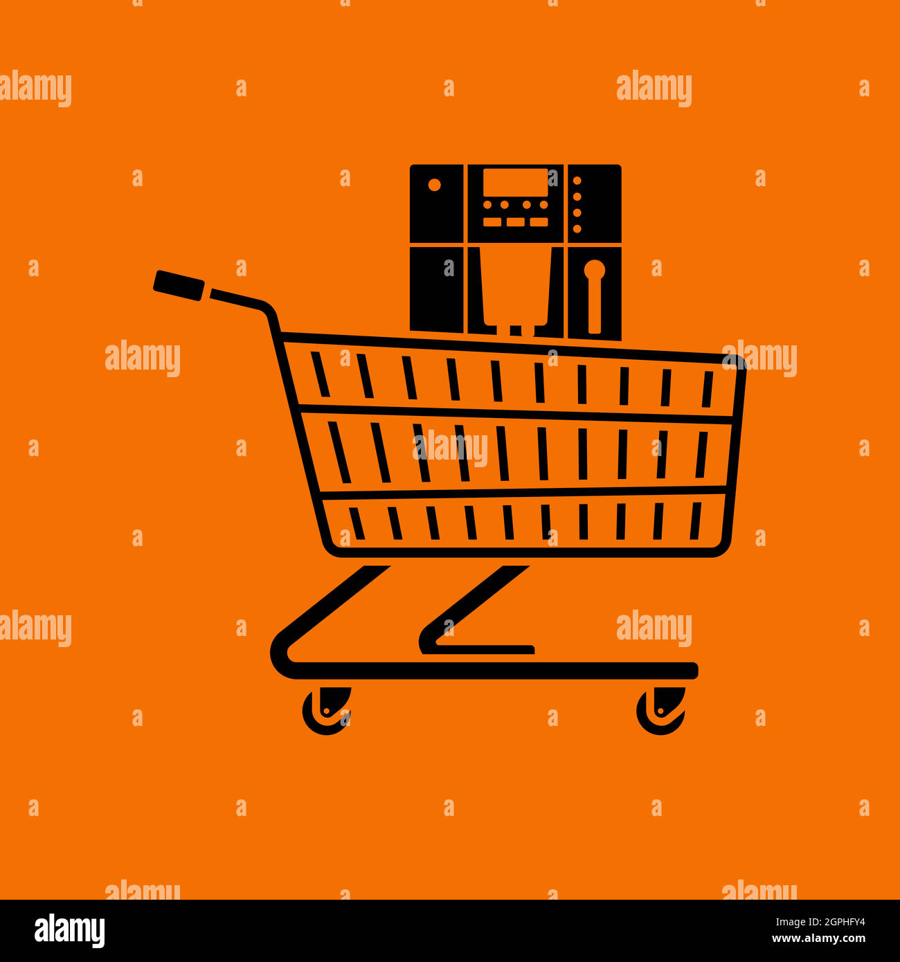 Shopping Cart With Cofee Machine Icon Stock Vector