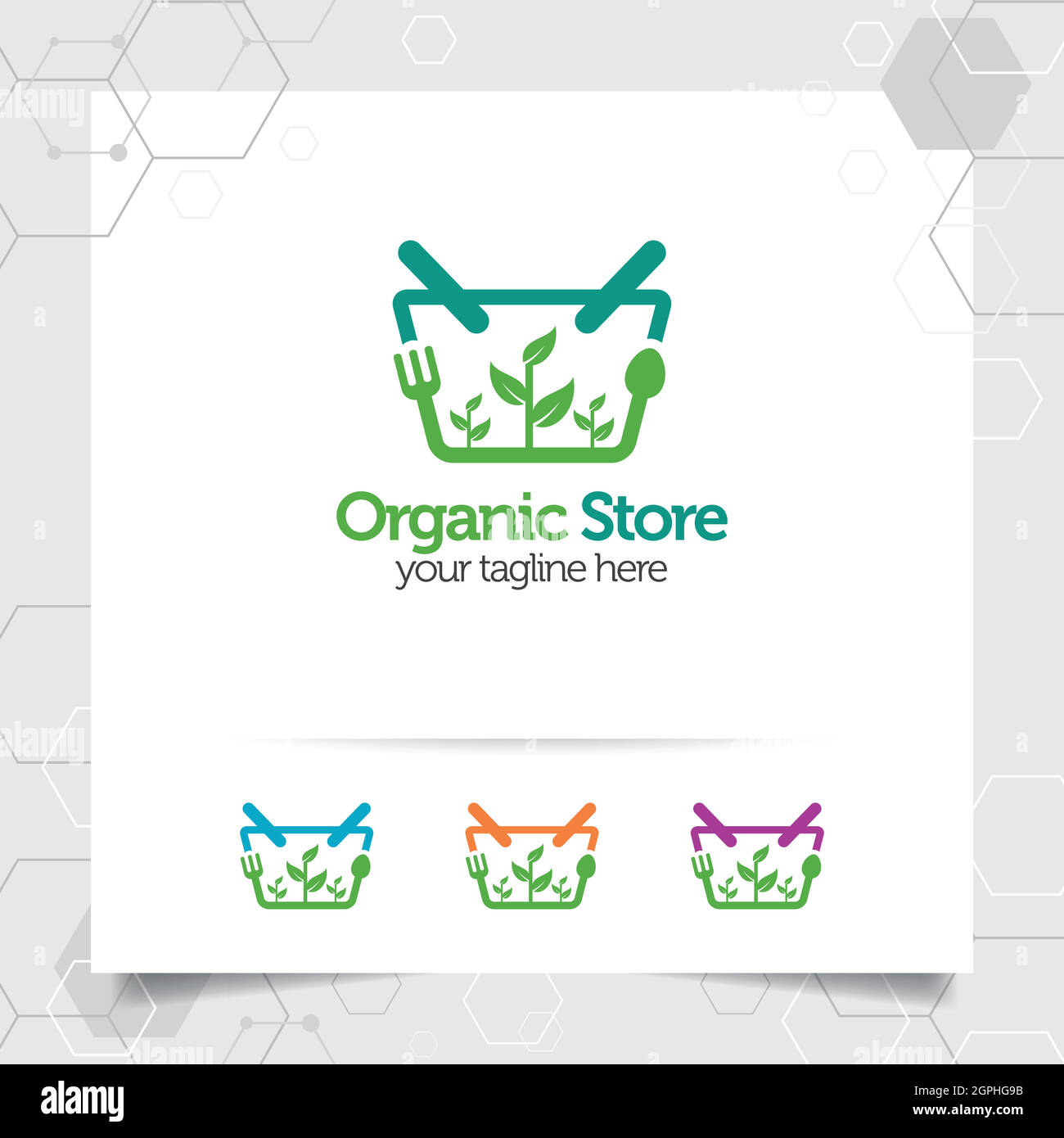 Shopping cart logo design concept of online shop icon and organic vegetable vector used for merchant, e-commerce, and supermarket. Stock Vector