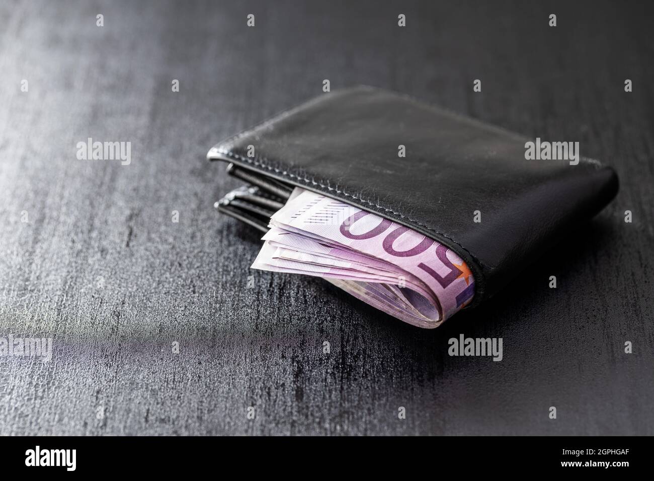 Leather wallet and euro money. Stock Photo