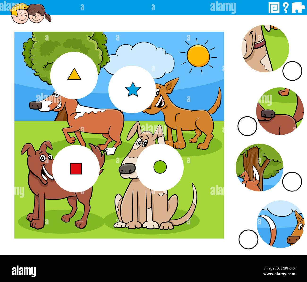 match pieces game with cartoon dogs characters Stock Vector Image & Art