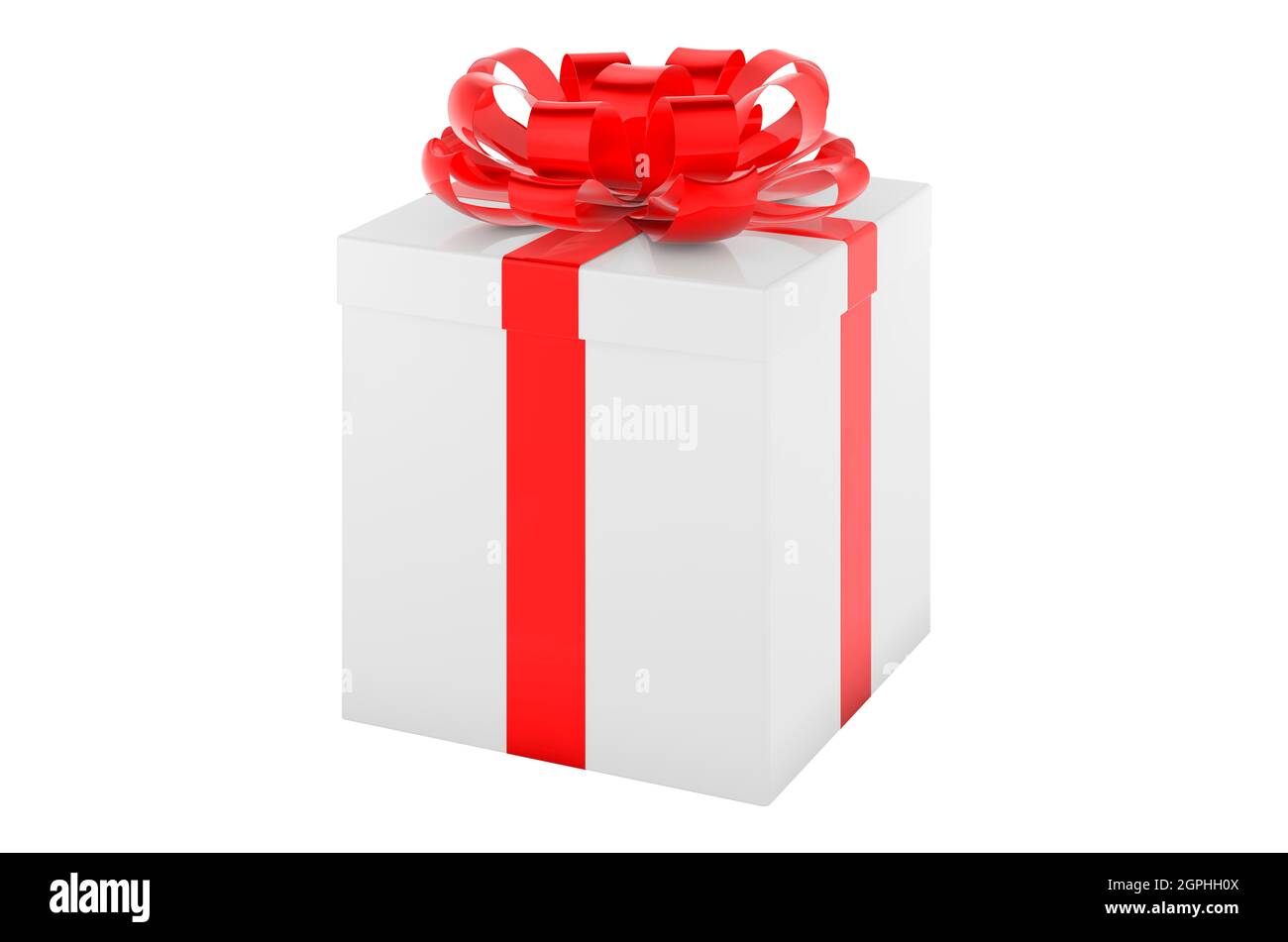 White gift box with red ribbon and bow, 3D rendering isolated on white ...