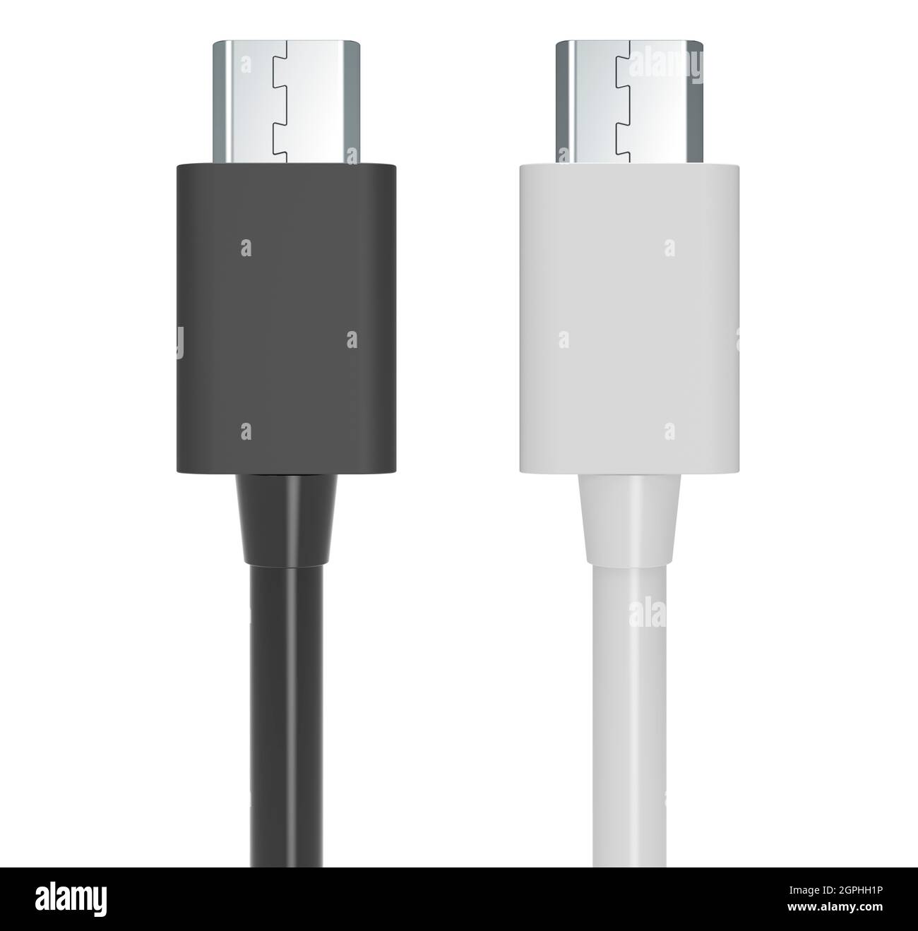 USBC charging data cables, white and black colors. 3D rendering