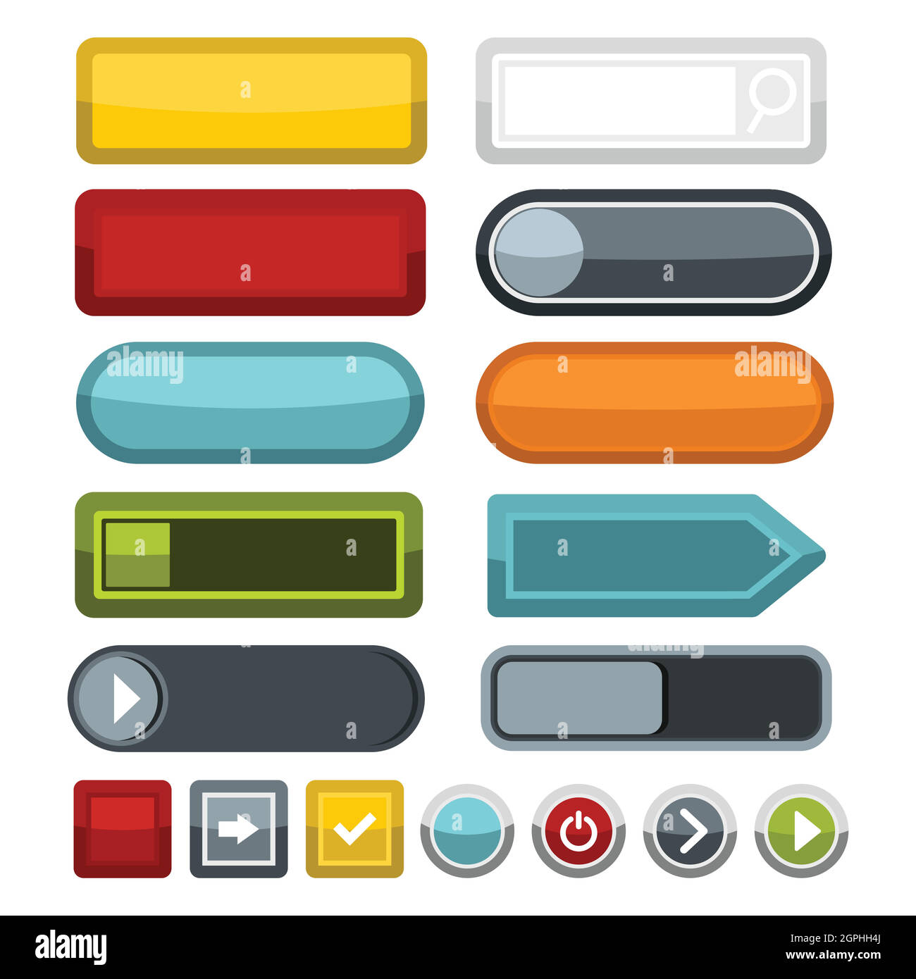 Blank color web buttons icons set, flat style Stock Vector