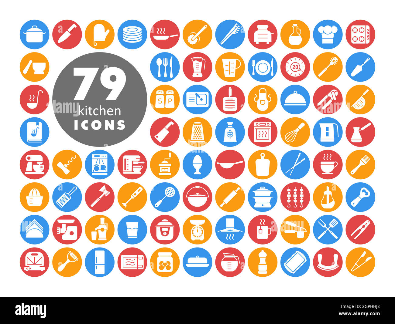Cooking and kitchen vector icons white glyph set Stock Vector