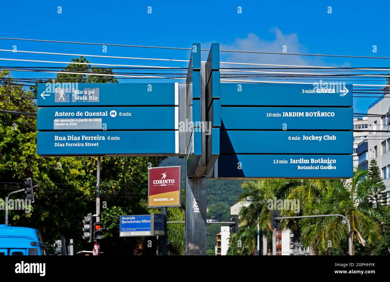 RIO DE JANEIRO, BRAZIL - FEBRUARY 8, 2020:  Walking route signs in Gavea neighborhood Stock Photo