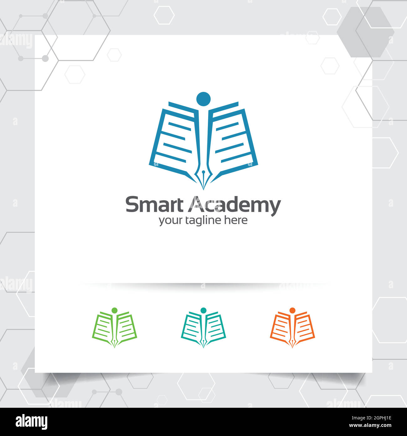 Education logo vector design with concept of book, pen, and people icon illustration for academy, university, school. Stock Vector