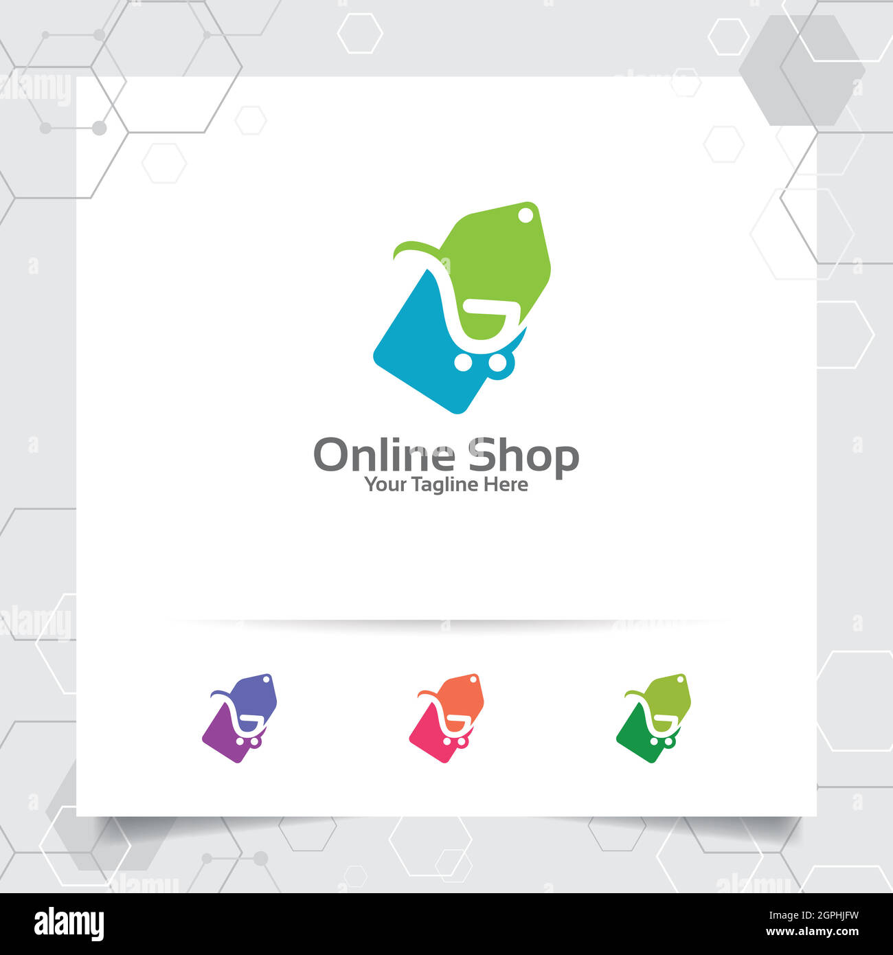 Shopping logo design vector concept of price tag icon and shopping cart symbol for online shop, marketplace, e-commerce, and online store. Stock Vector