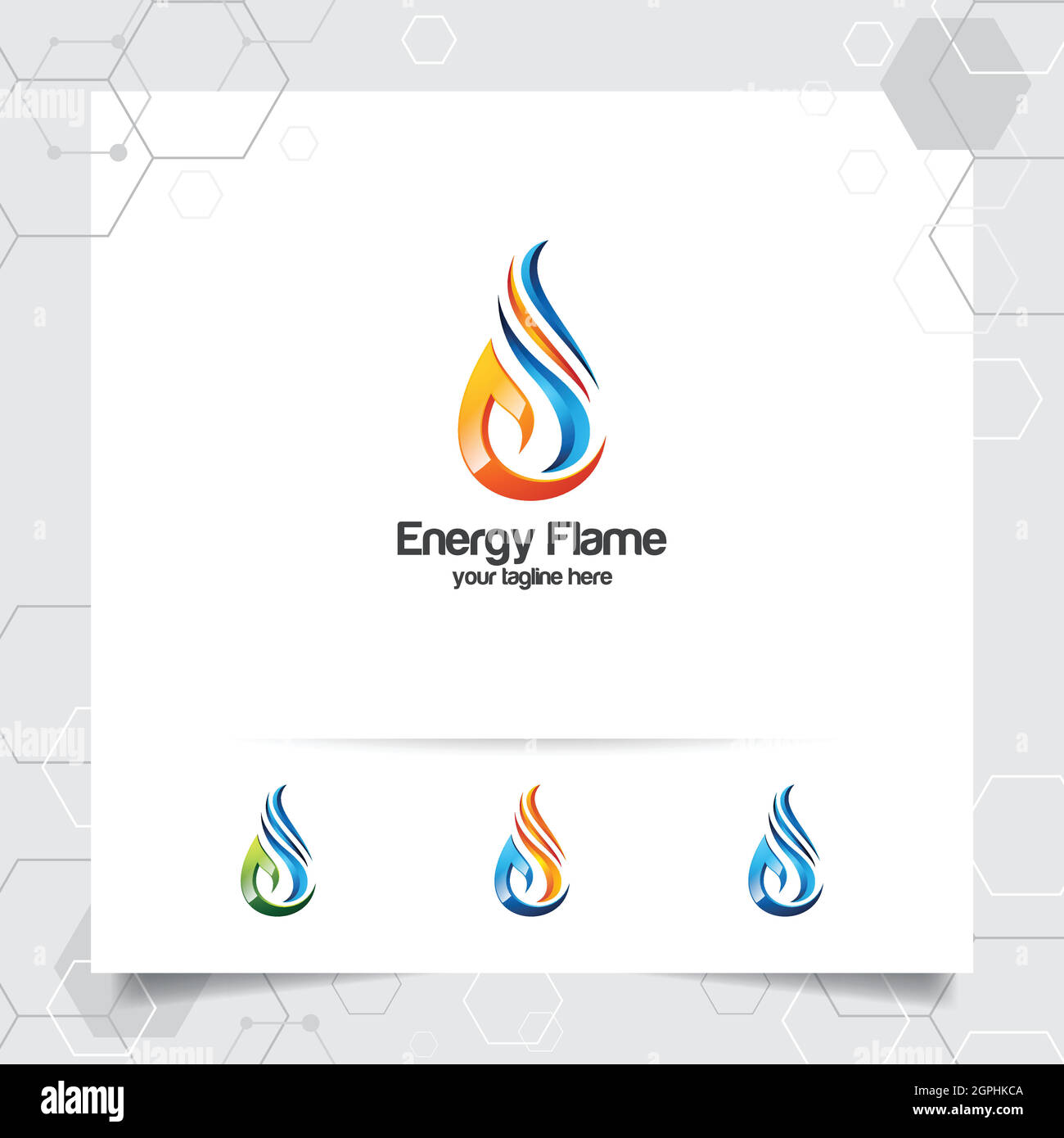 Oil gas logo design vector with concept of fire blazing and oil droplets icon for mining industry and fuel processing. Stock Vector