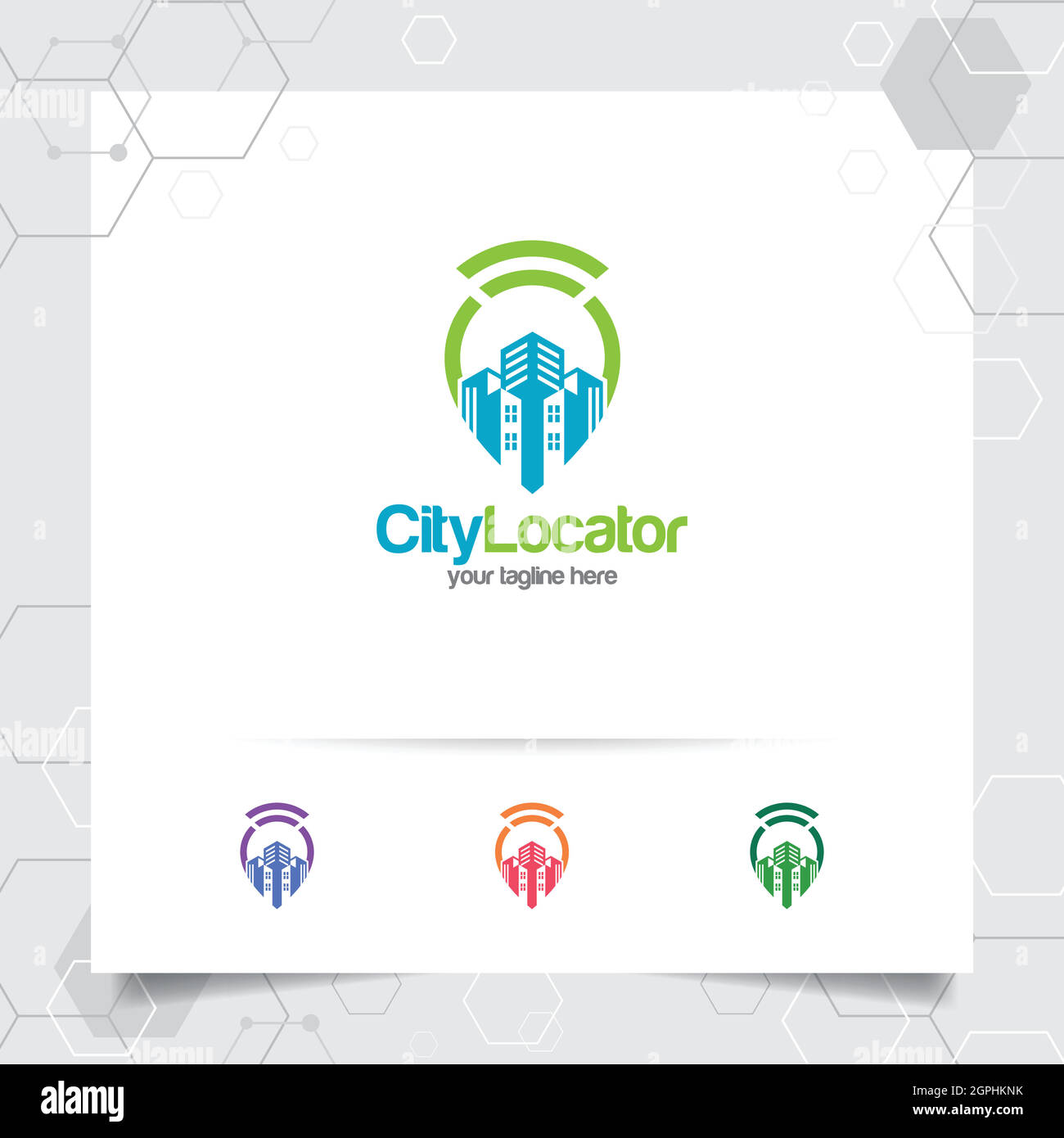 City locate logo vector with concept of pin map locator and wifi cityscape symbol design for travel, local guide, gps, and tour. Stock Vector