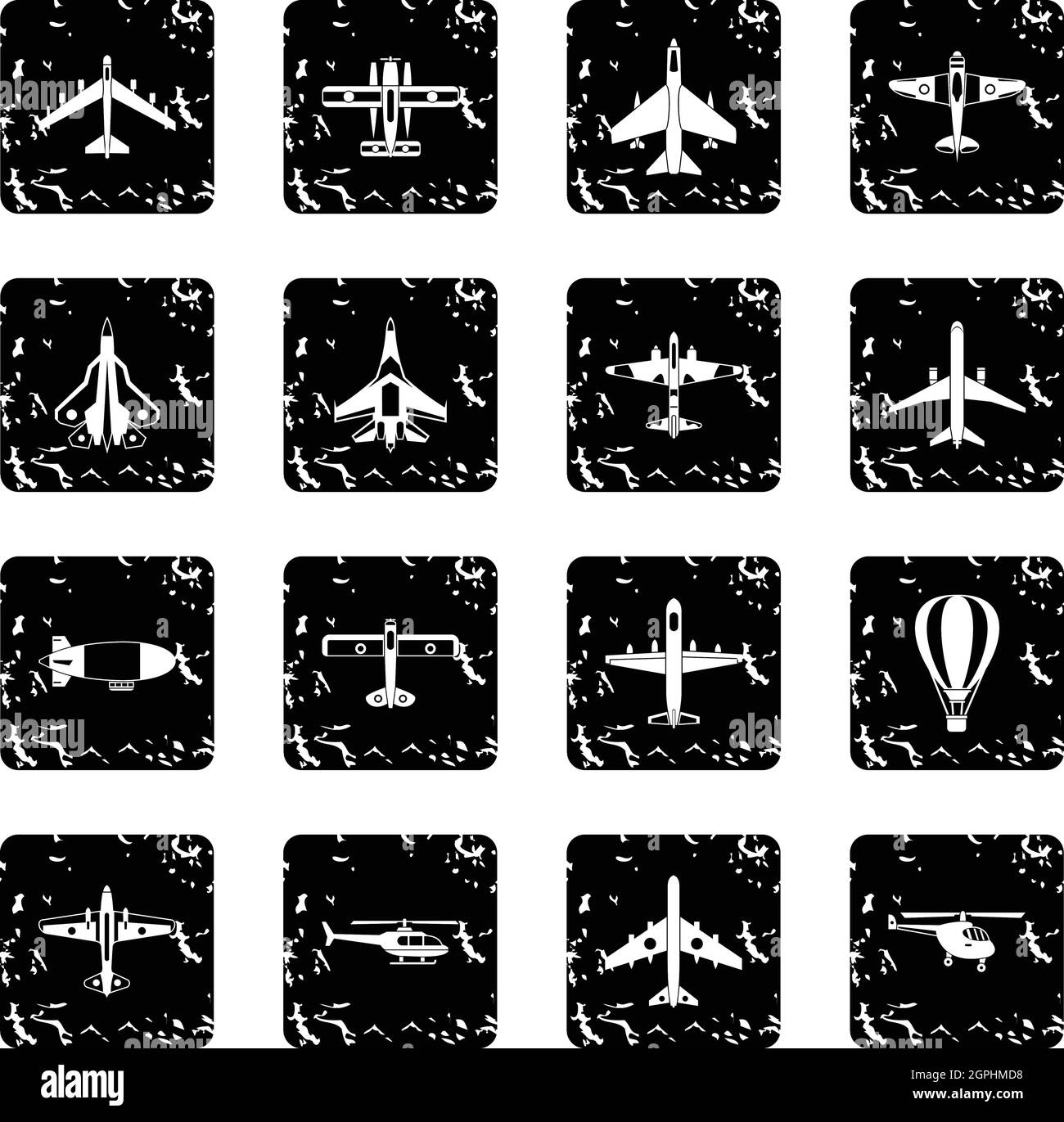 Air transport icons set, grunge style Stock Vector