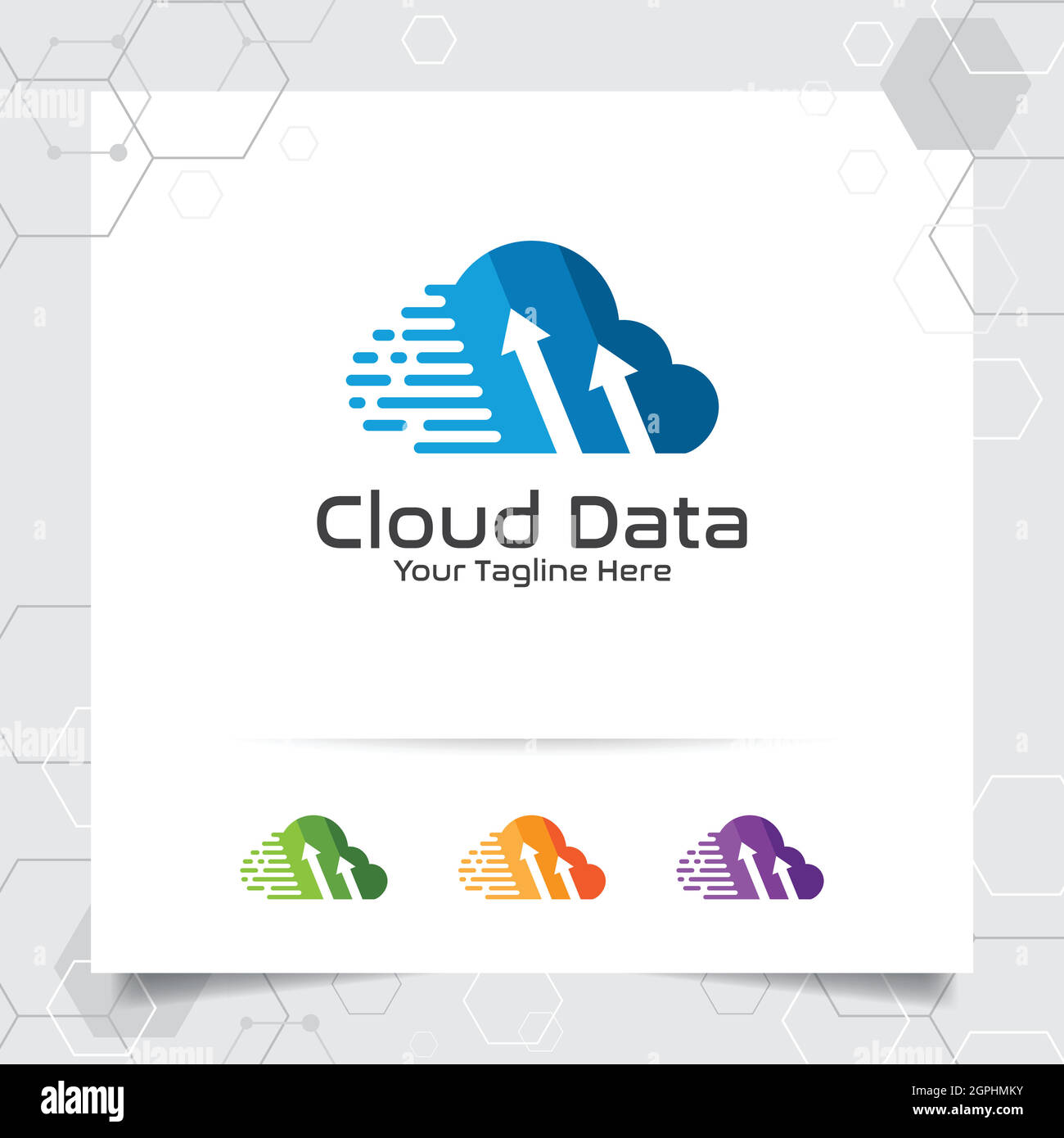 Cloud hosting logo vector design with concept of digital and data symbol. Cloud computing vector illustration for hosting provider, server rack, and sharing storage. Stock Vector