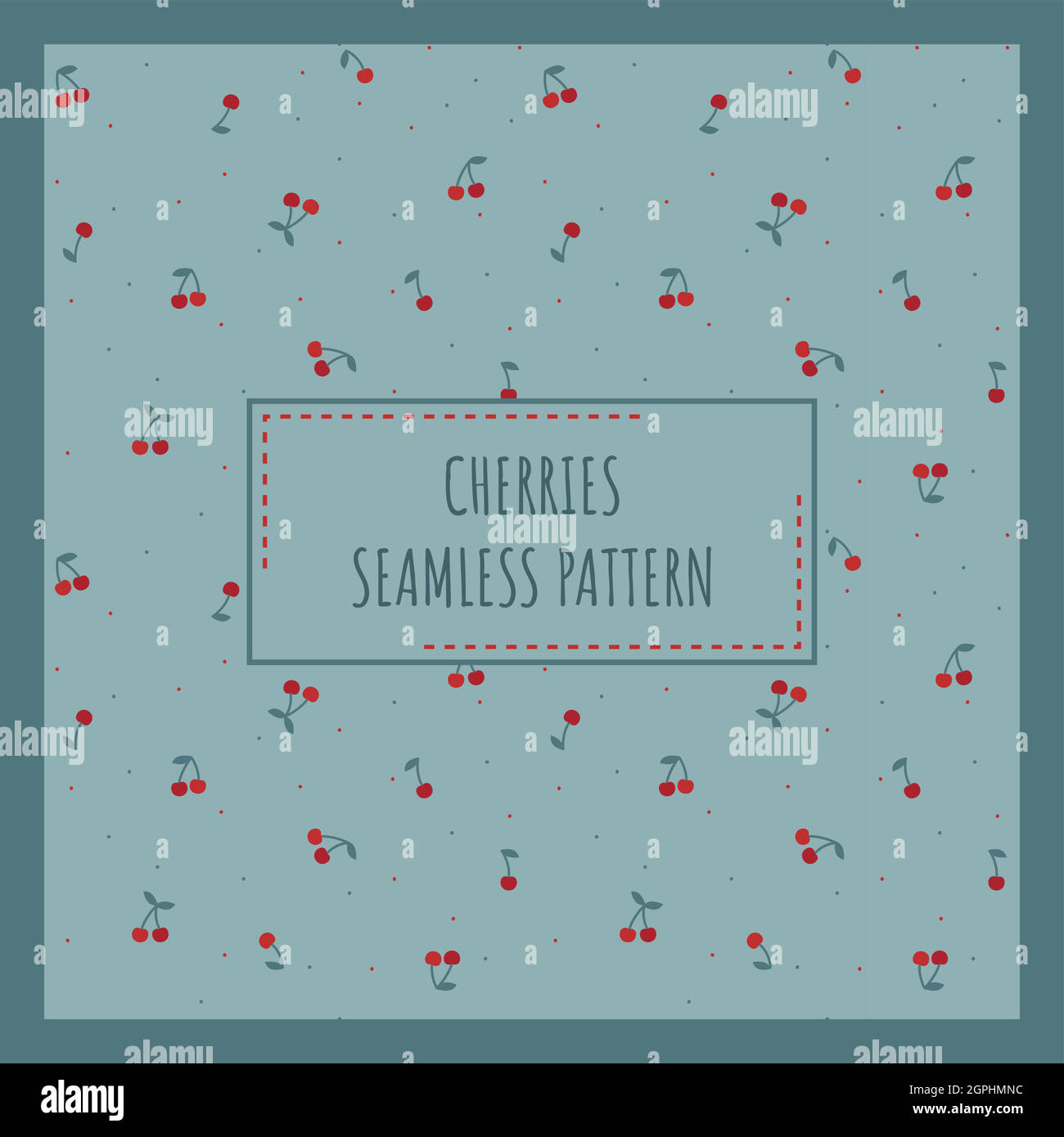 Red cherries on blue background seamless pattern Stock Vector